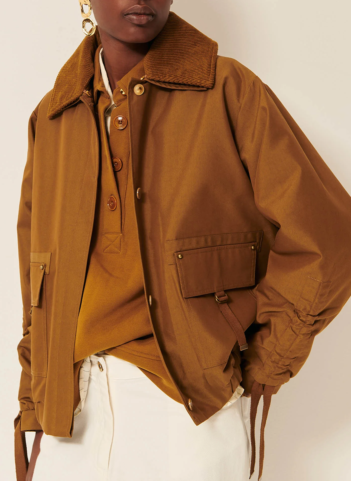 Blouson oversize col classique en coton mélangé SESSUN Marron