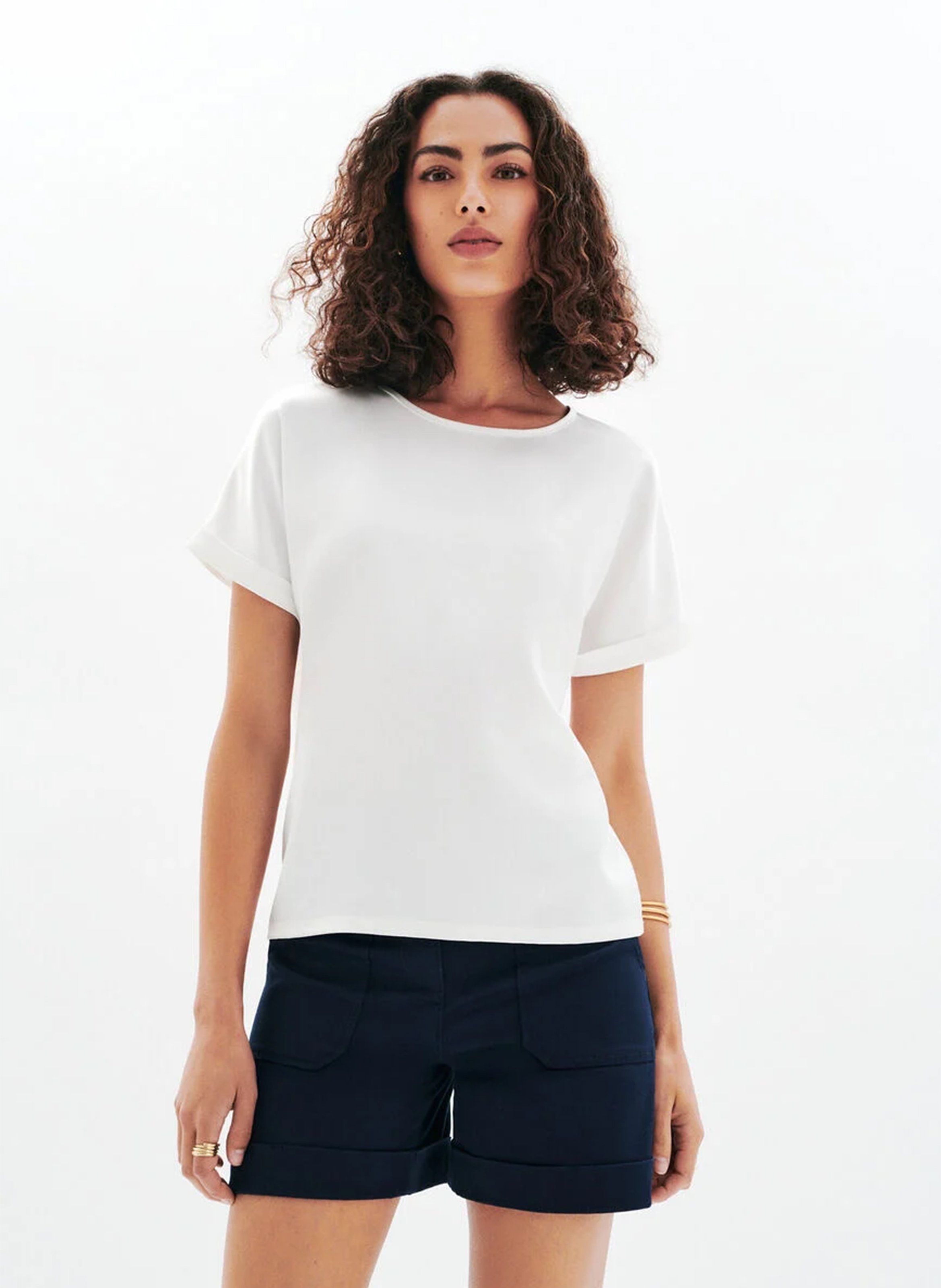 Tee-shirt fluide en satin 251T-TMARGERITA Cloud dancer