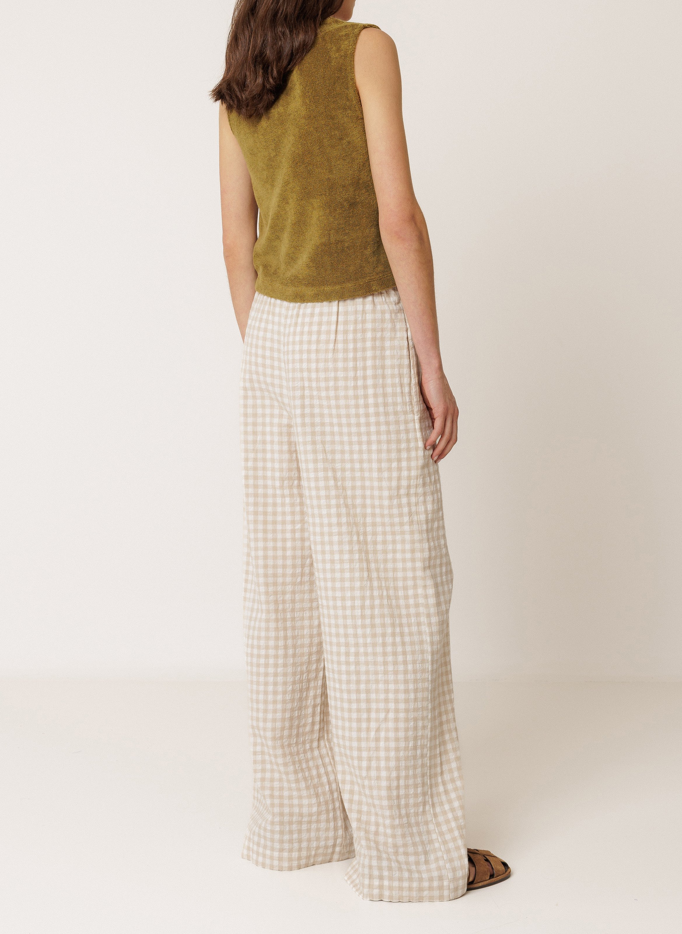 Wide leg cotton checked trousers INDI & COLD Beige