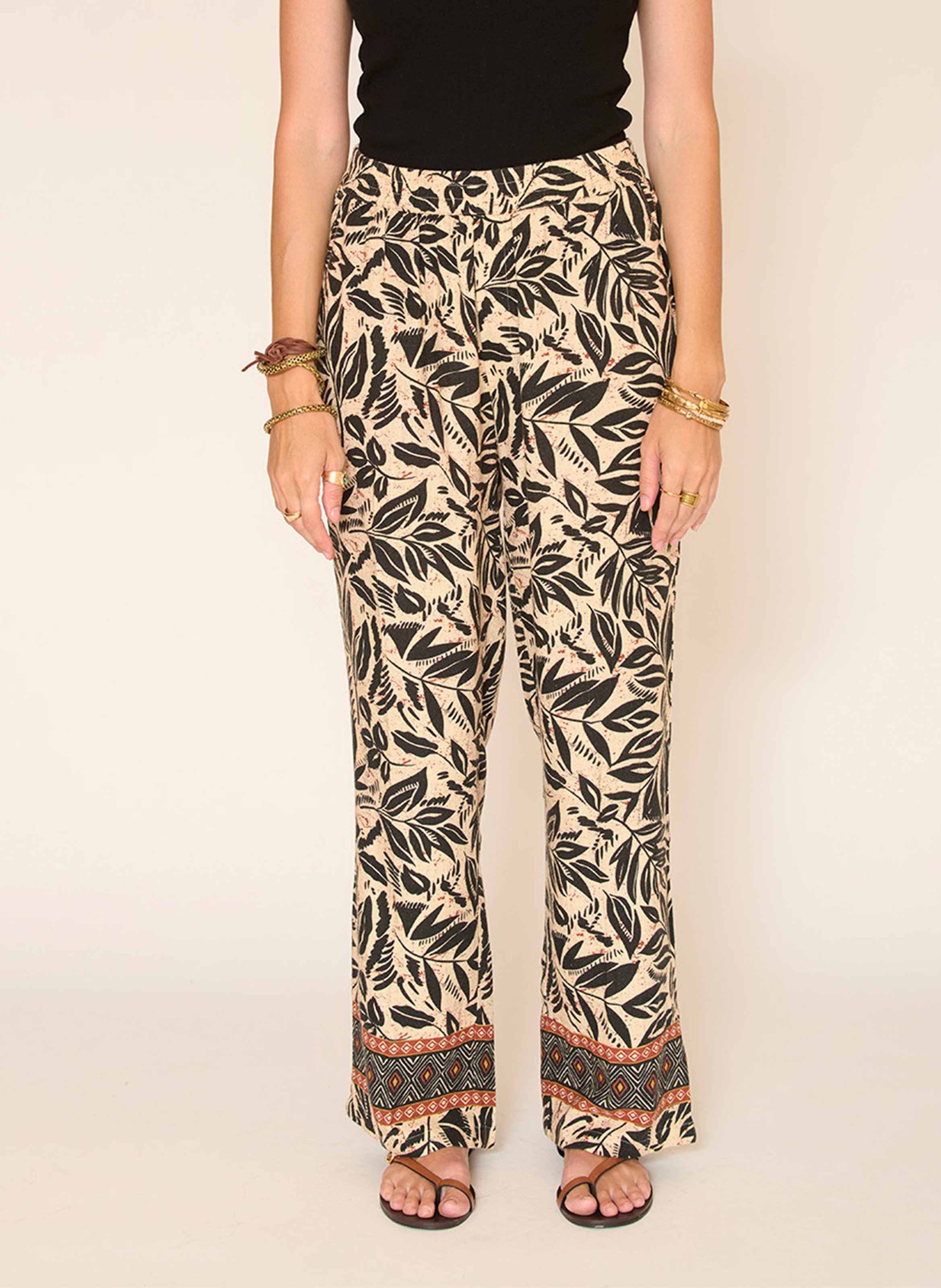 Dalida - Gerade geschnittene bedruckte Hose MKT Beige