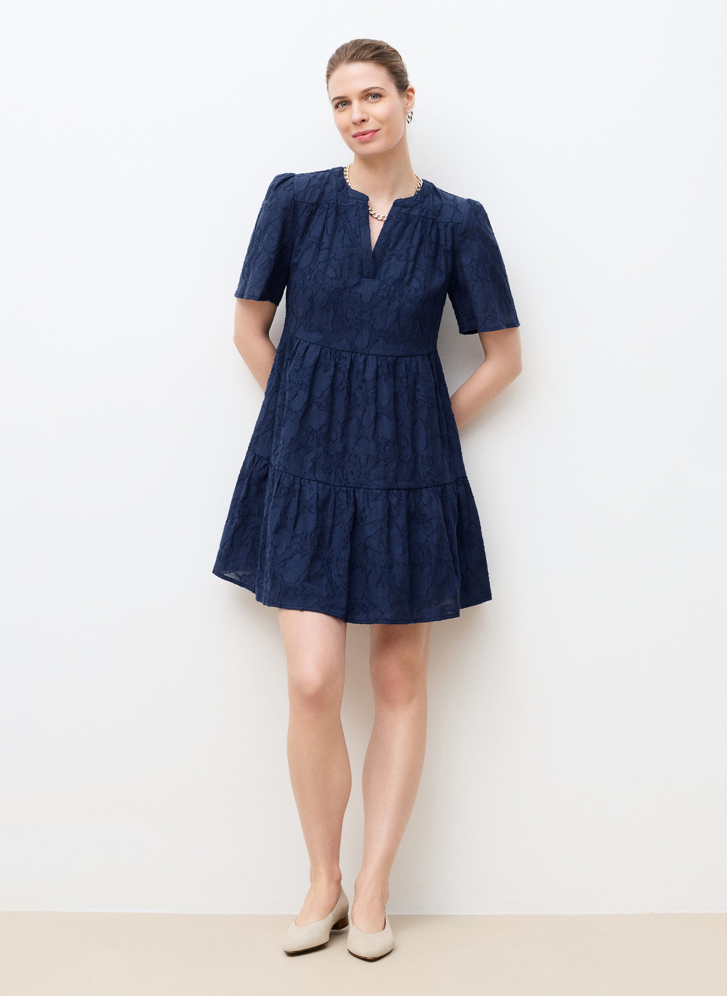 Short cotton dress with henley collar CAROLL Blue