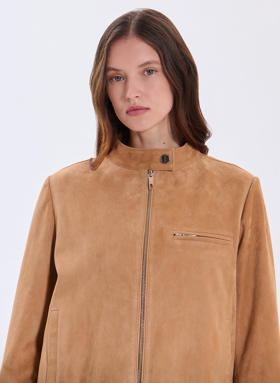 Veste col montant en cuir  ZAPA Beige