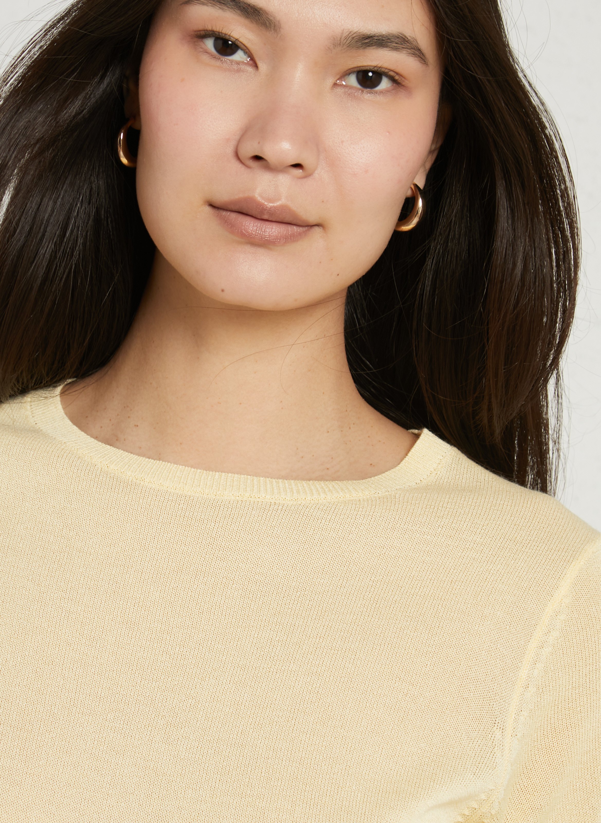 Short-sleeved knit sweater in solid fine knit MAISON 123 Yellow