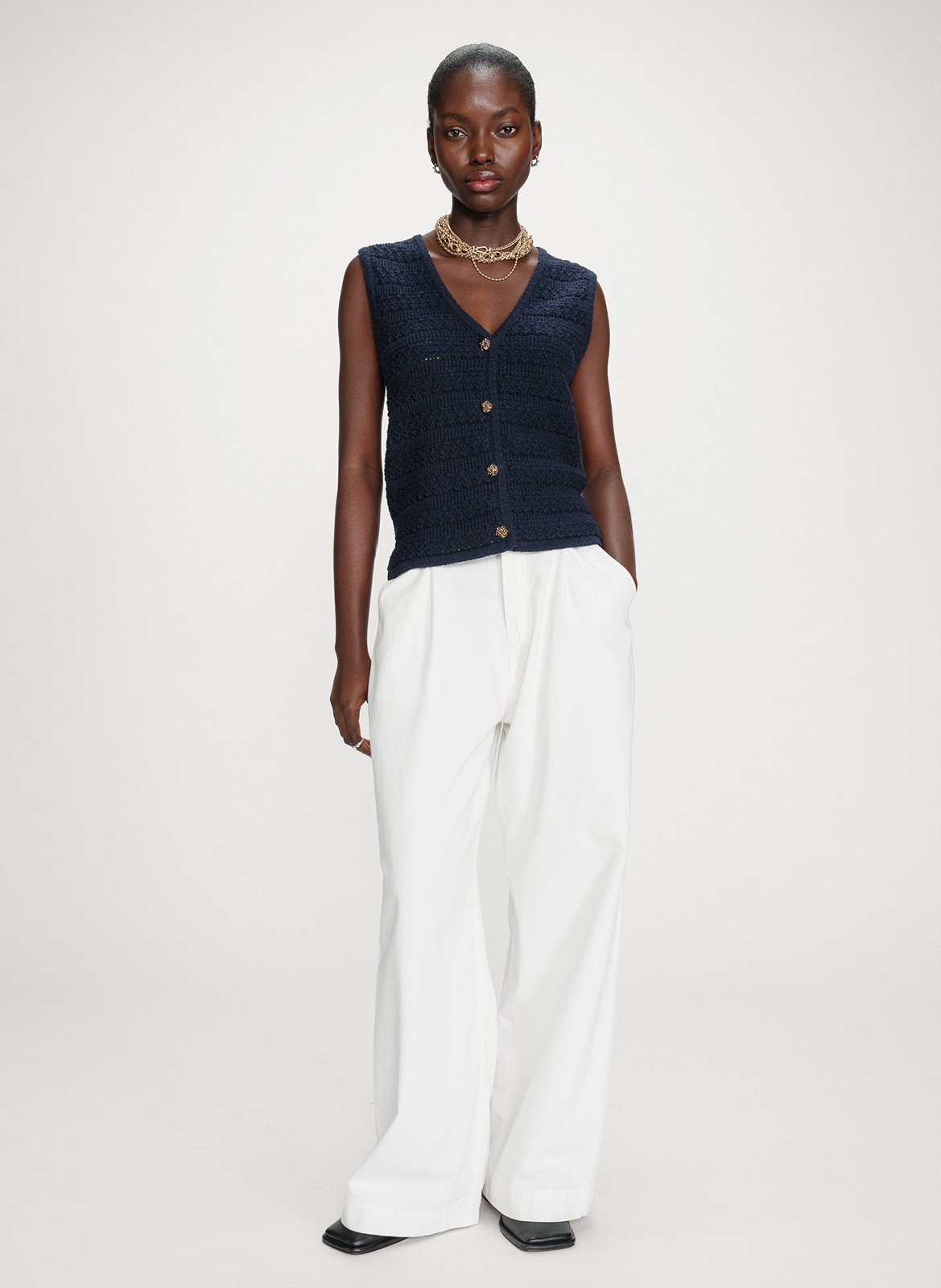 Top col v  GRACE ET MILA Bleu