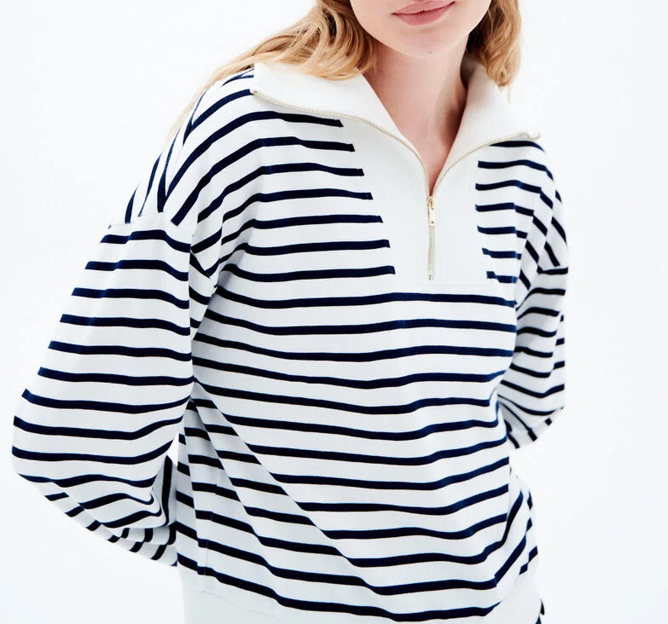 High-neck striped cotton sweater CAROLL Blue