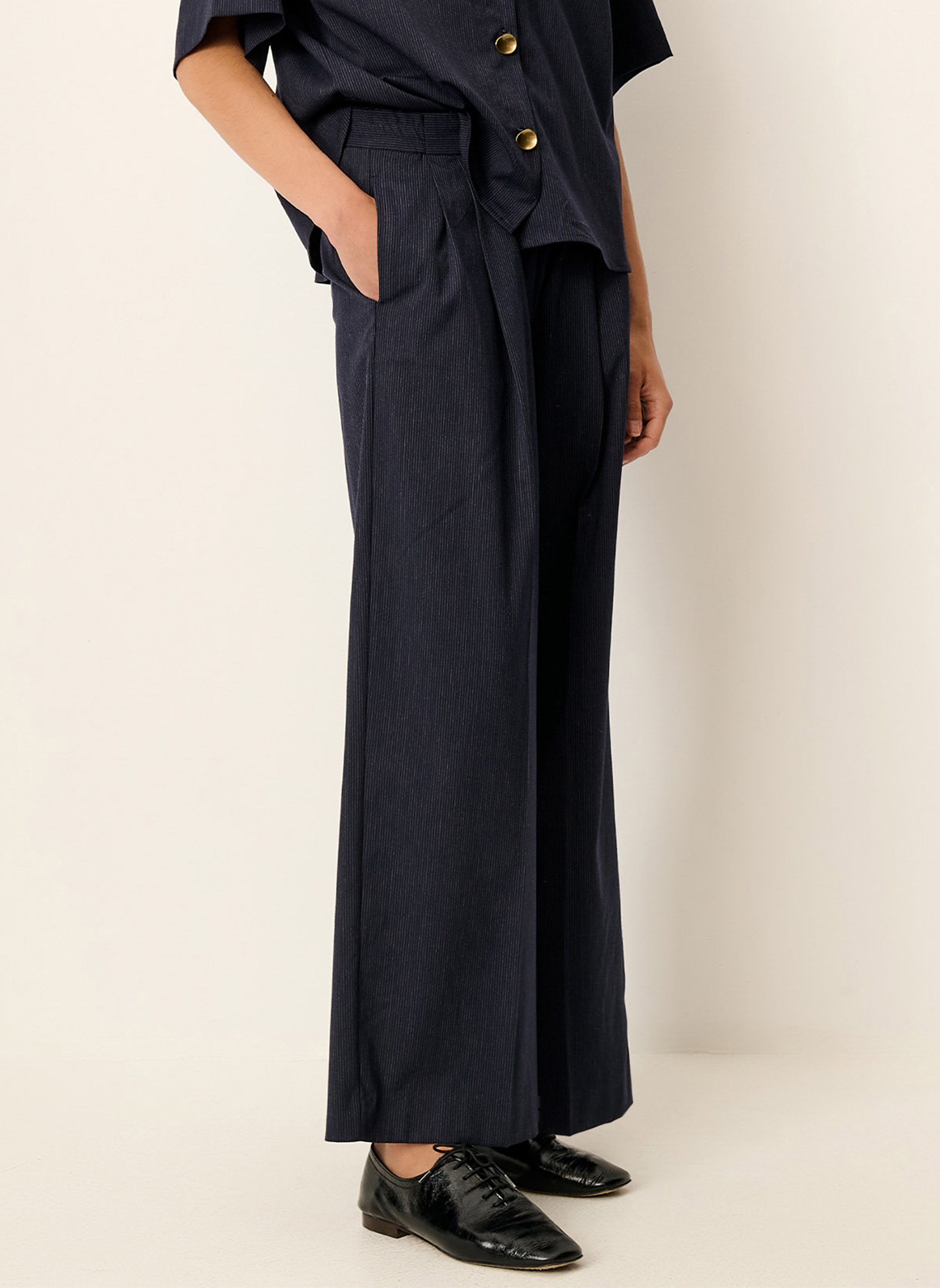 High-waisted straight-leg trousers in oxford fabric SESSUN Blue