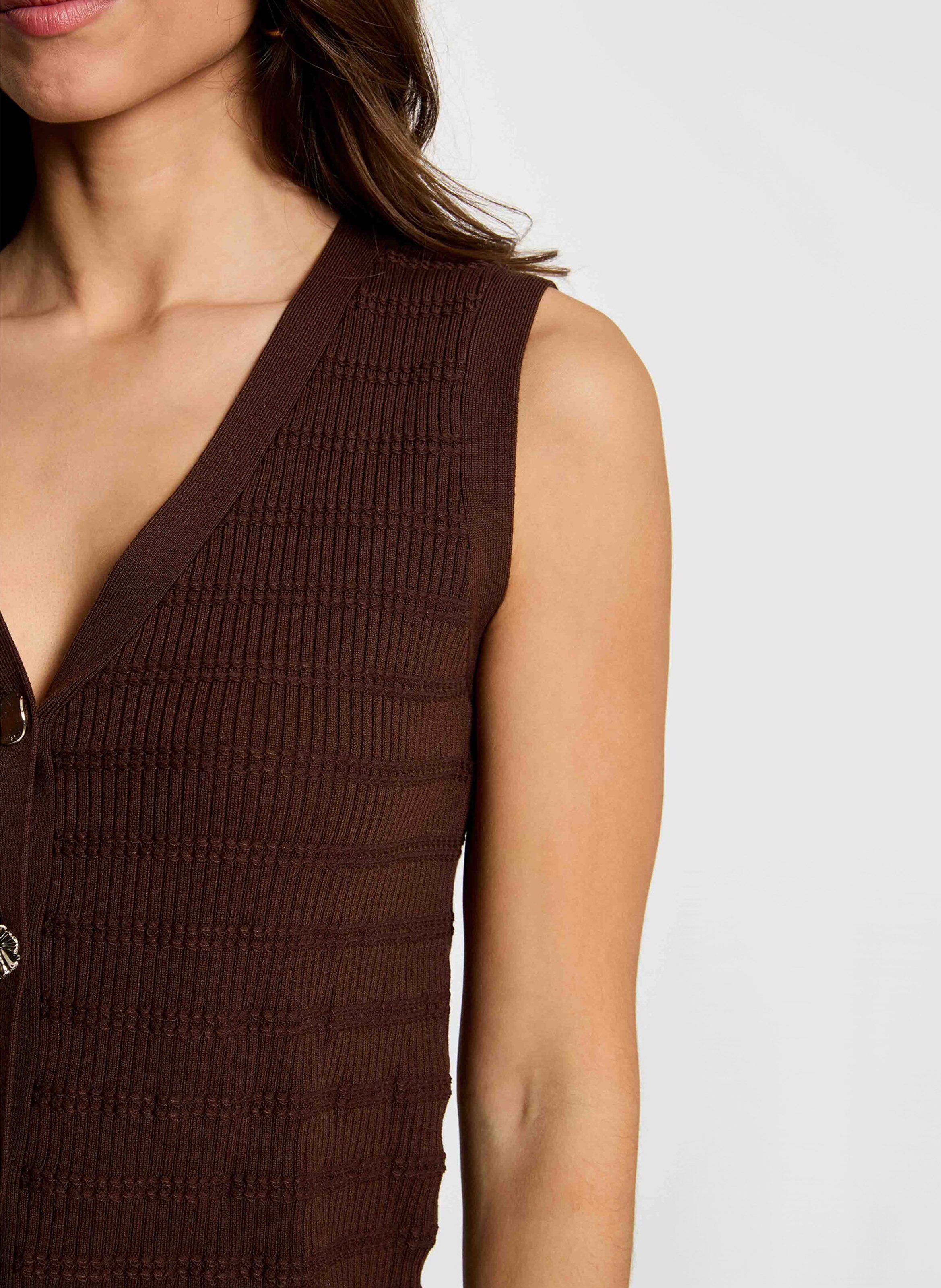 Gilet sans manches col V en maille recyclée MORGAN Marron