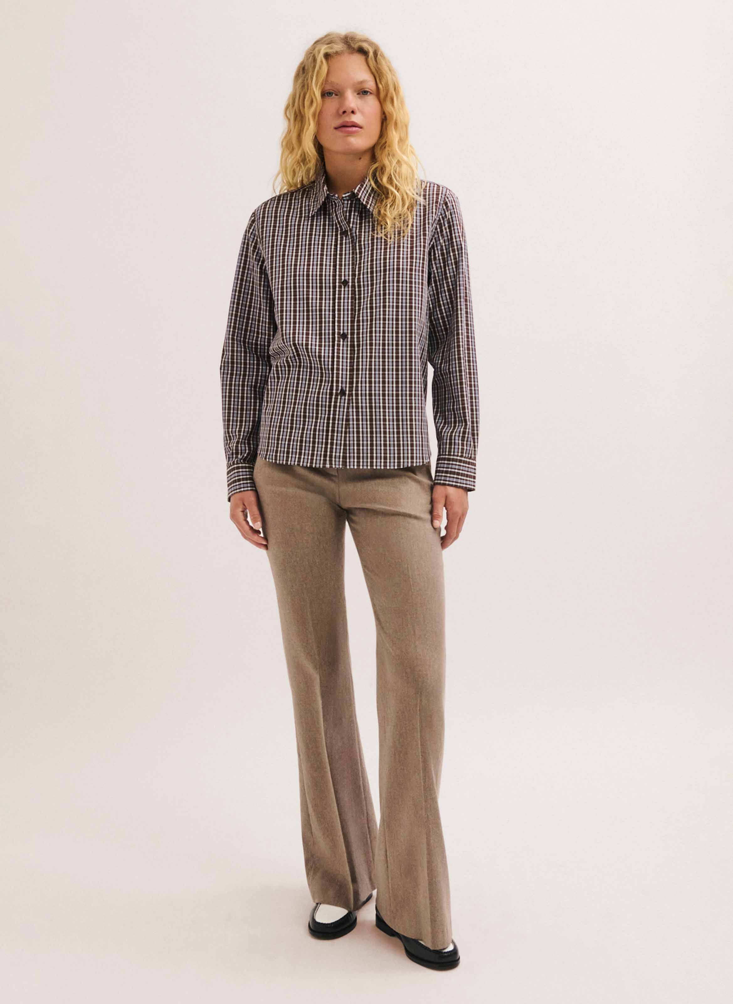 Chemise droite en coton PABLO Marron
