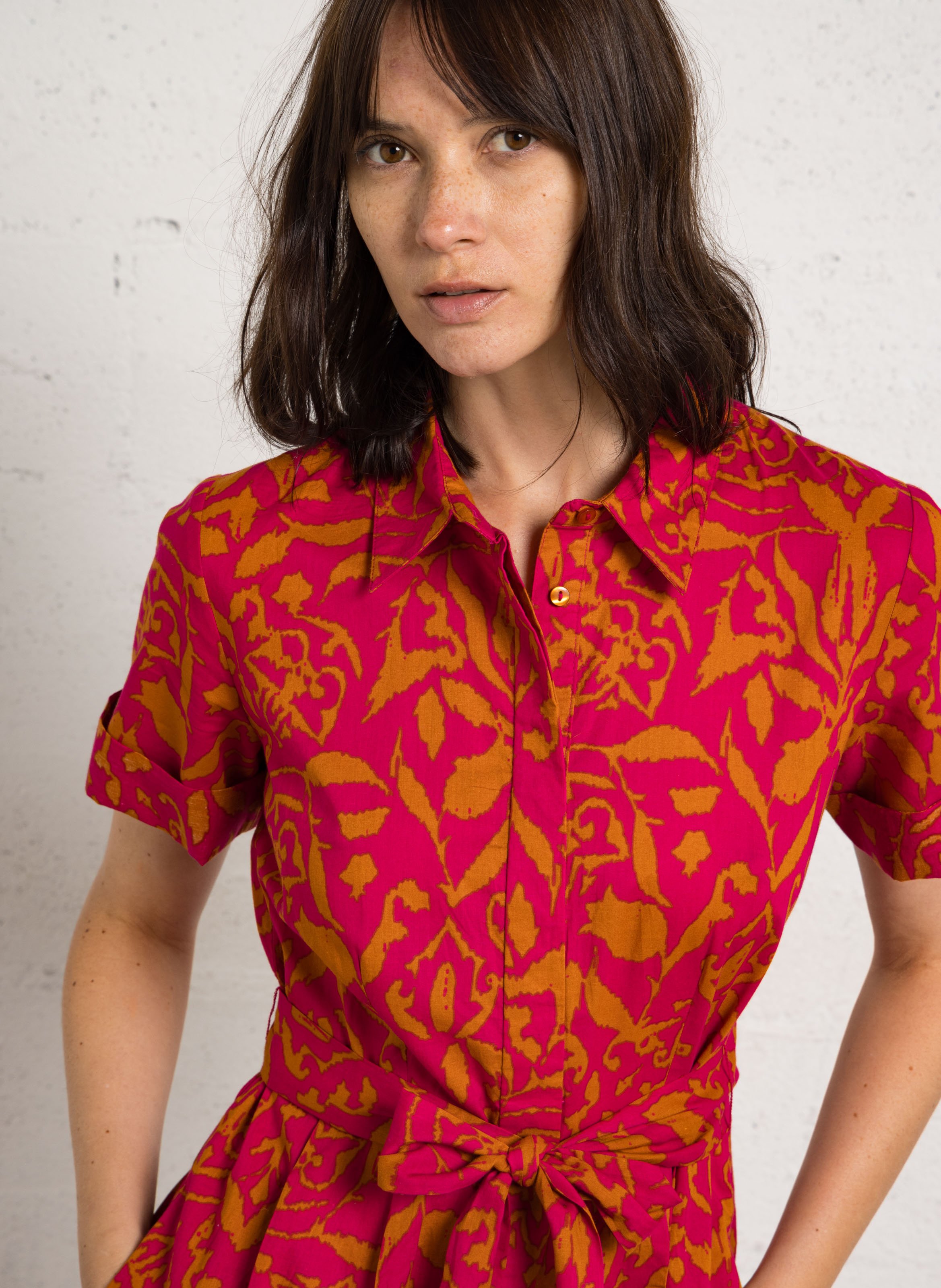 Midi-Kleid mit Baumwolldruck MAISON 123 Rosa