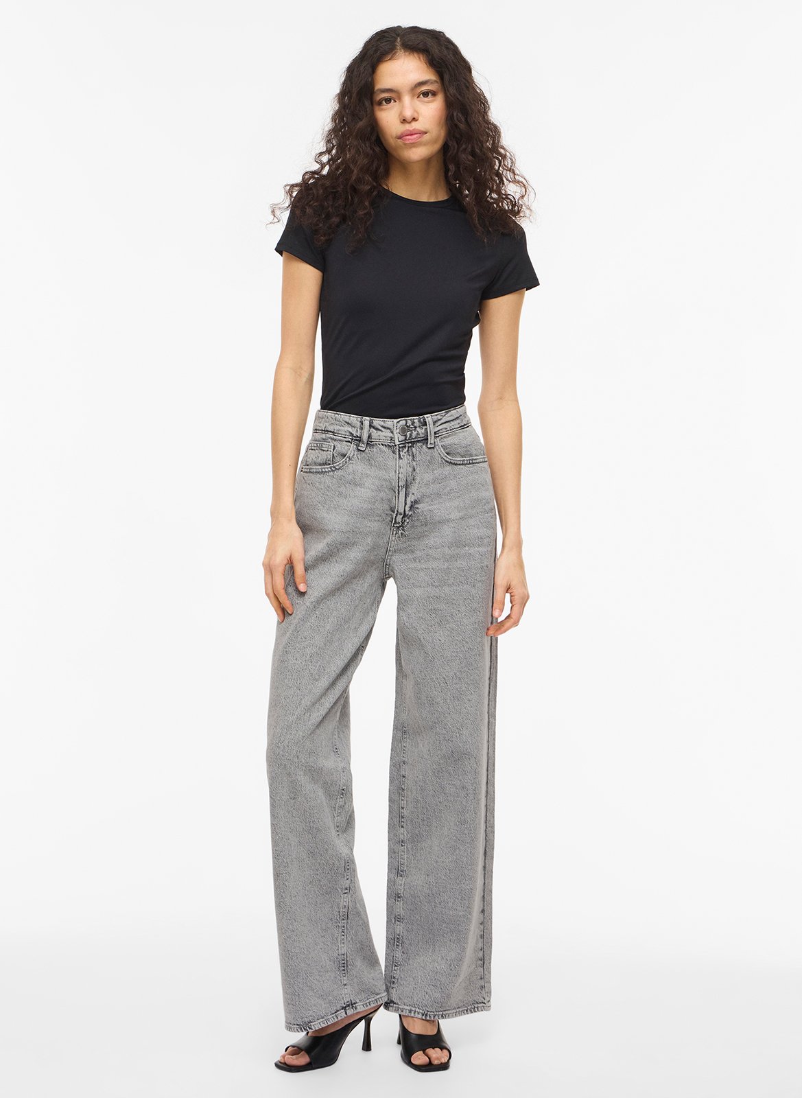 Hohe Taille weite einfarbige Jeans VILA Grau