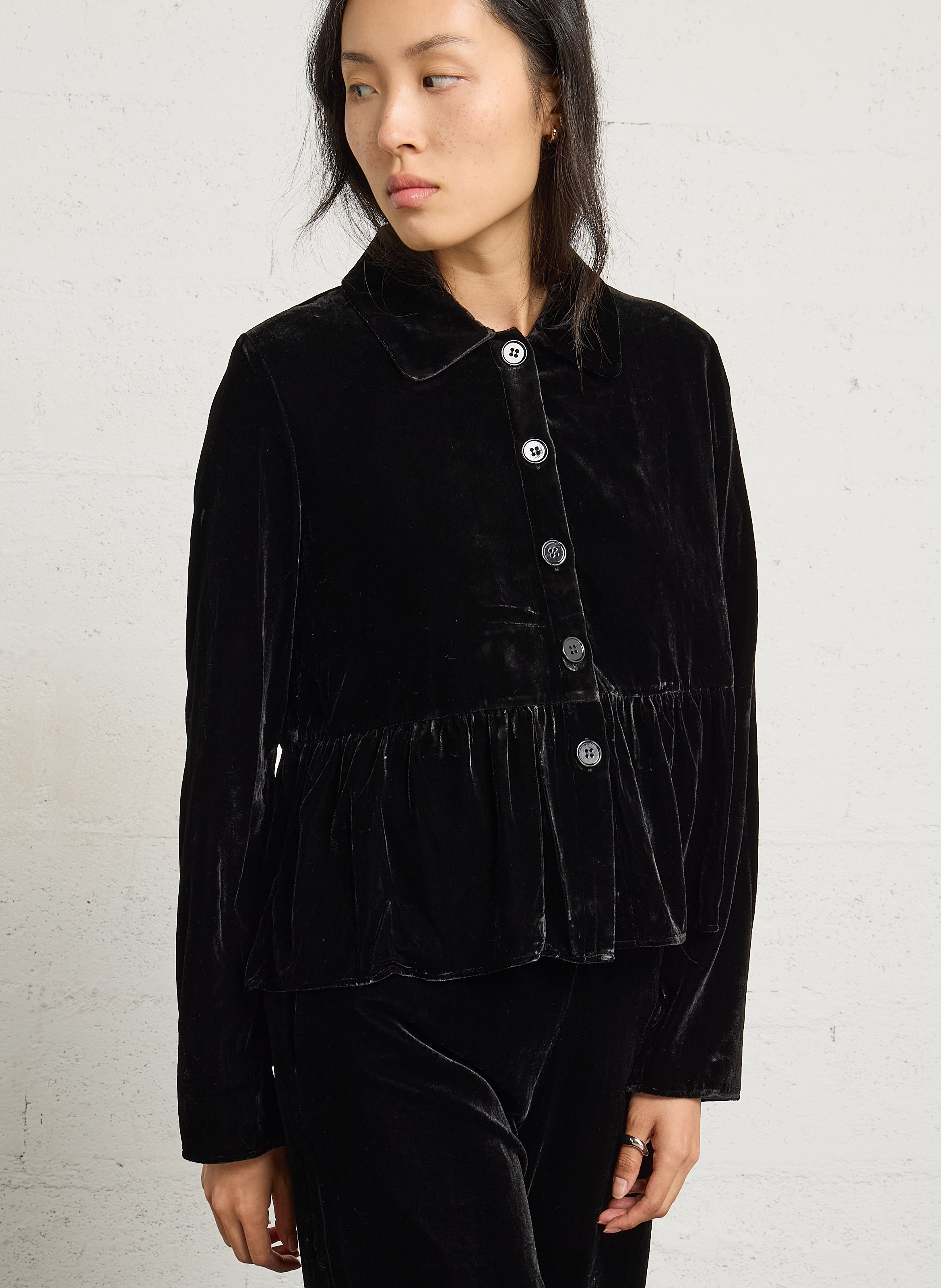 Ruime fluwelen blouse DES PETITS HAUTS Zwart