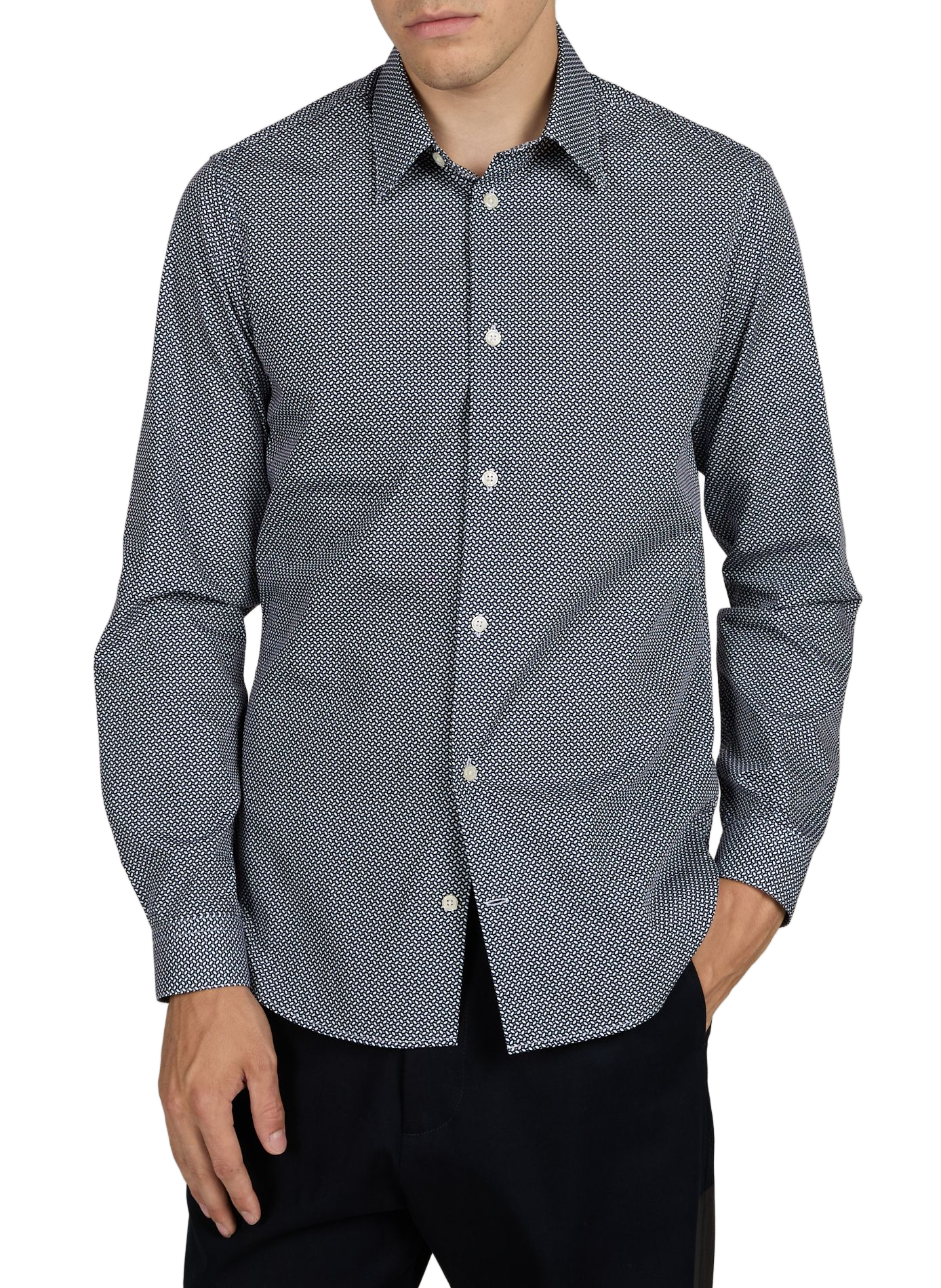 Slim-fit classic-collar shirt in micro-patterned cotton AU PRINTEMPS PARIS Blue