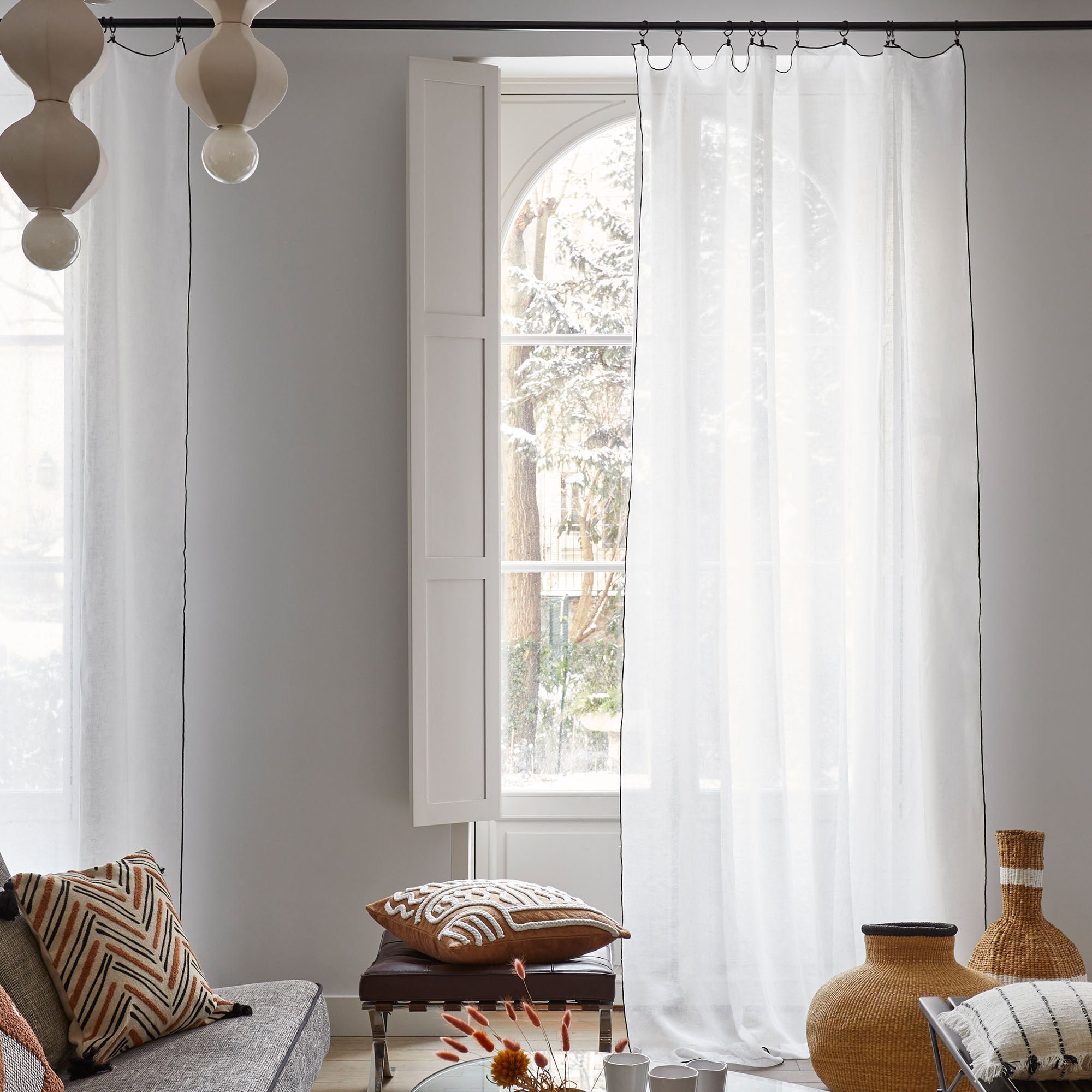 SHADOW - Linen panel net curtain MADURA White