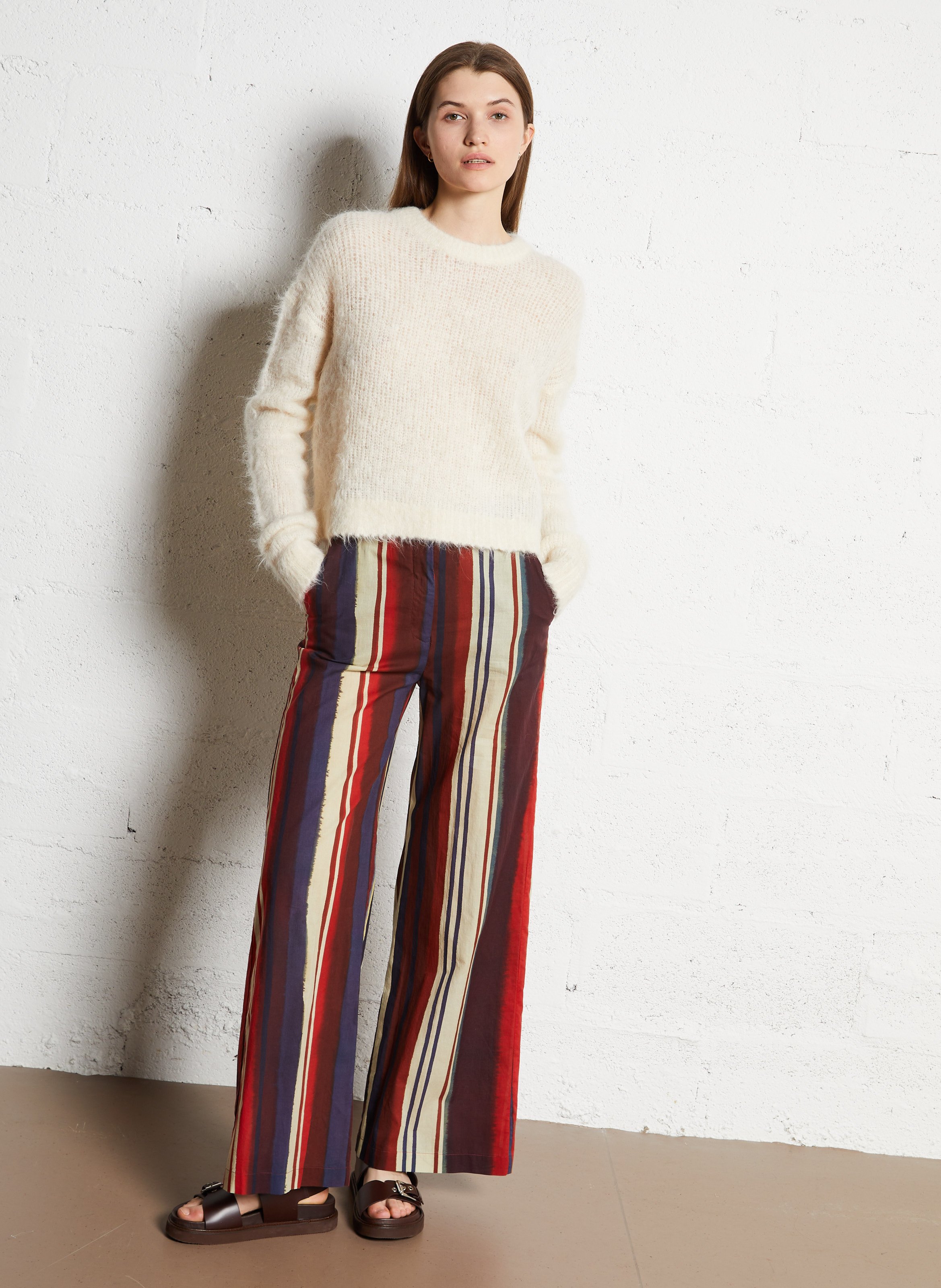 Pantalon large taille haute en coton DIEGA Violet