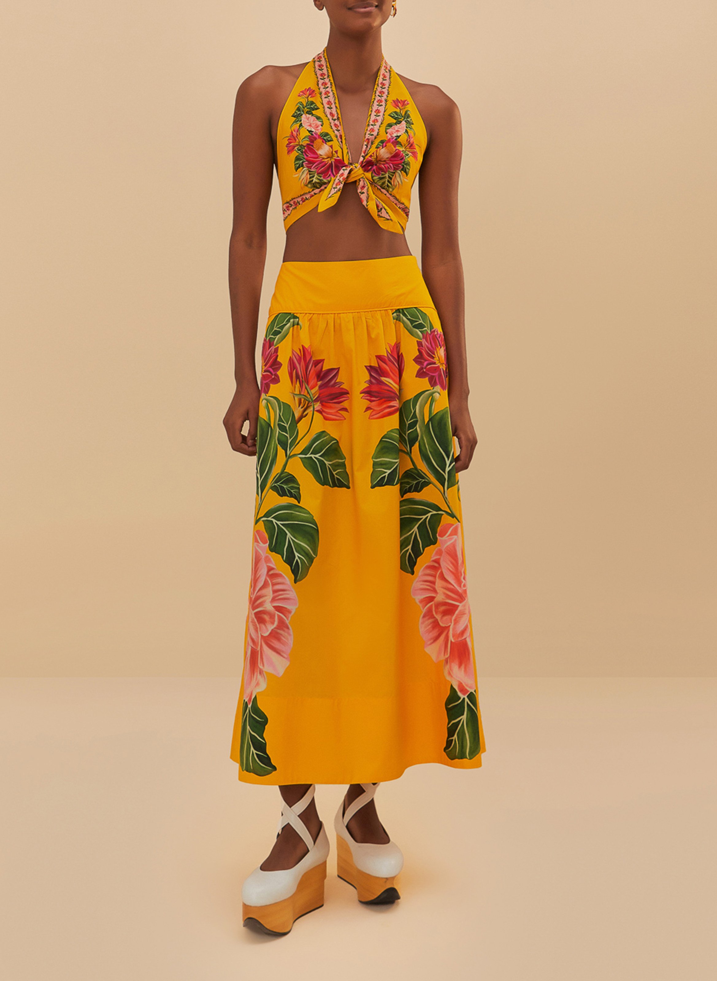 Floral print high-neck top FARM RIO Yellow