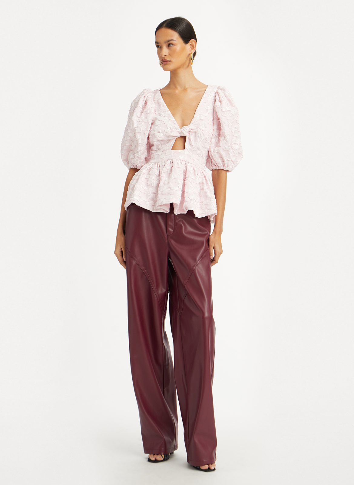 V-neck jacquard top ROTATE Pink