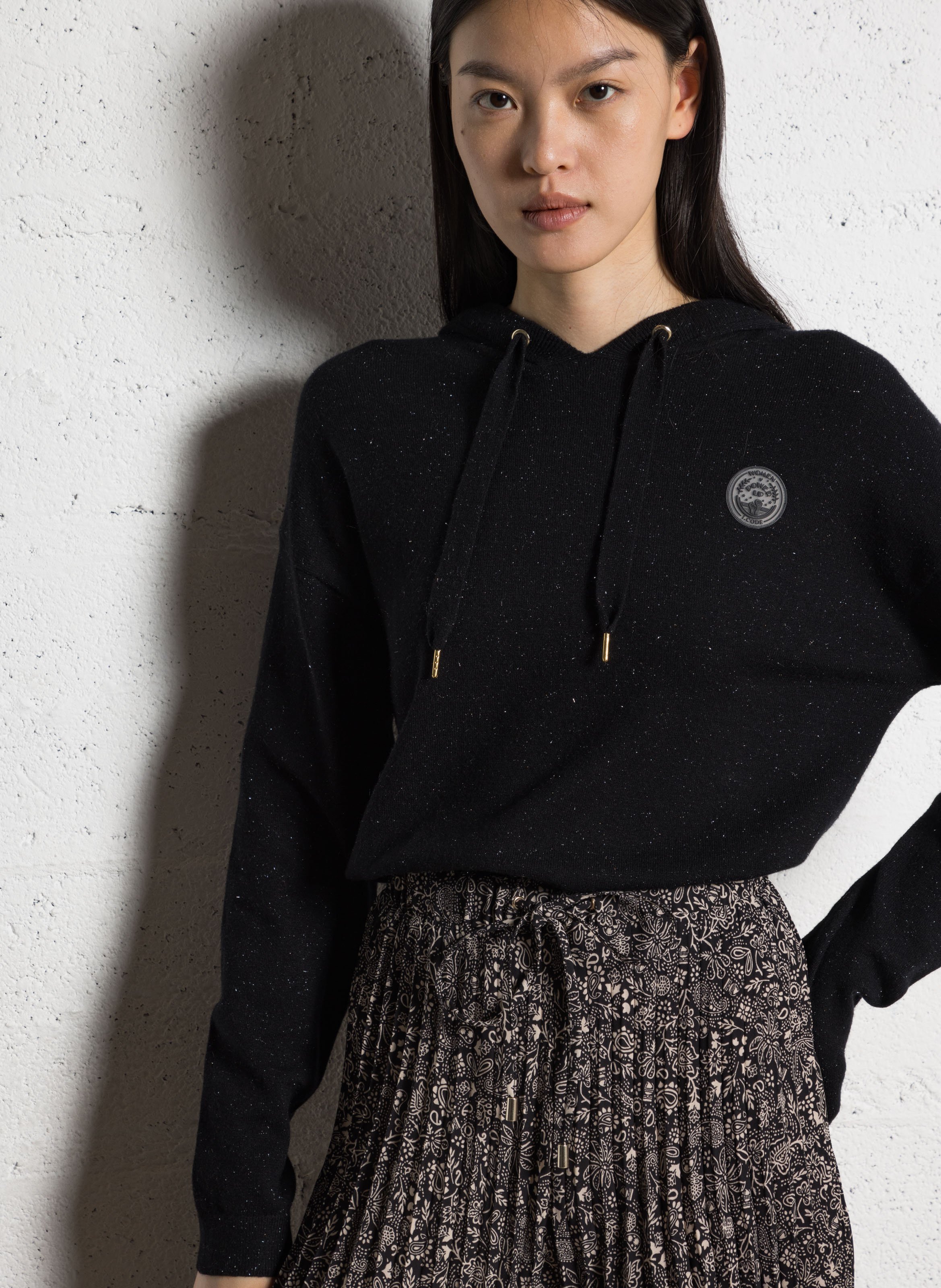 Pull à capuche en tricot lurex I CODE Noir