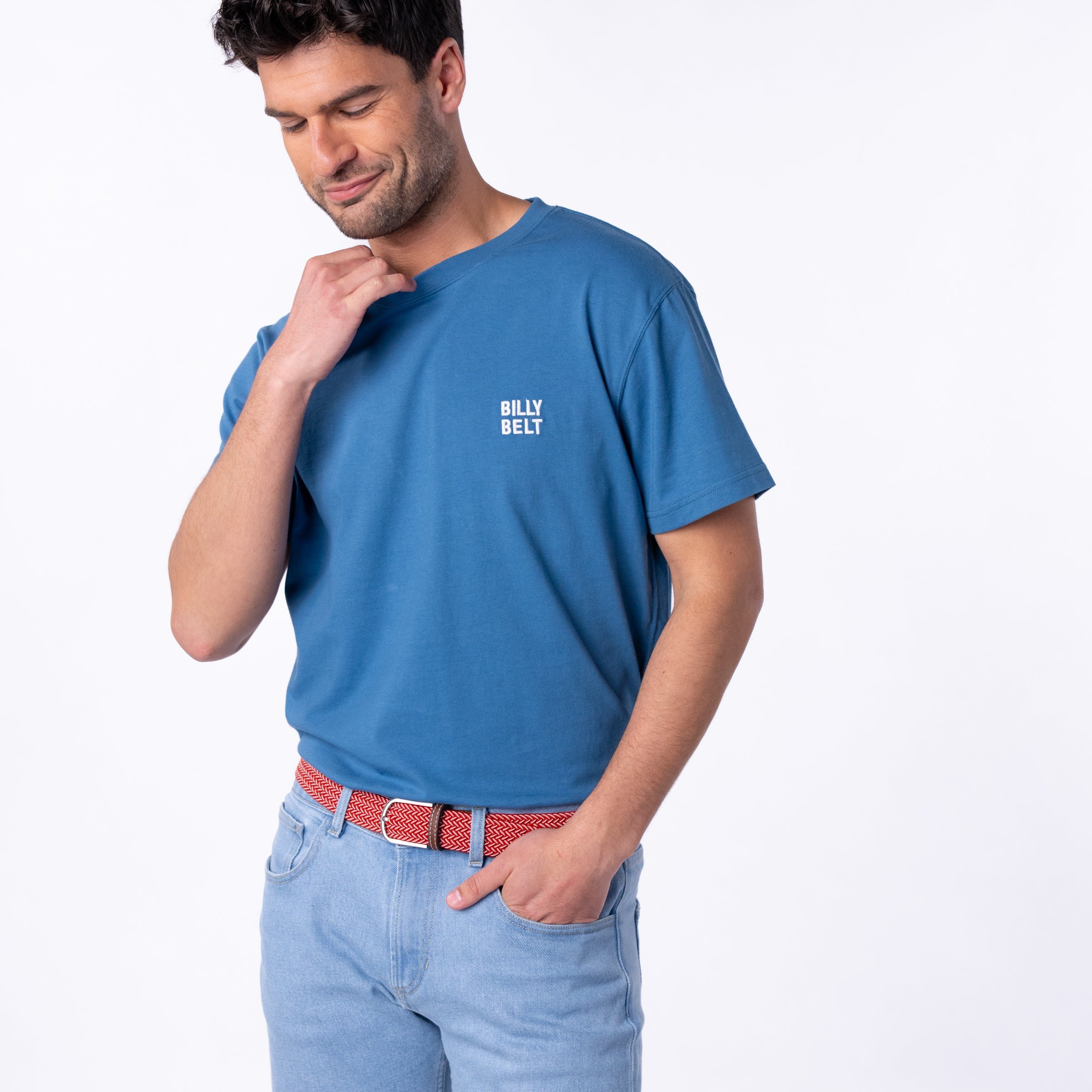 Multicolored braided elastic belt BILLYBELT Red