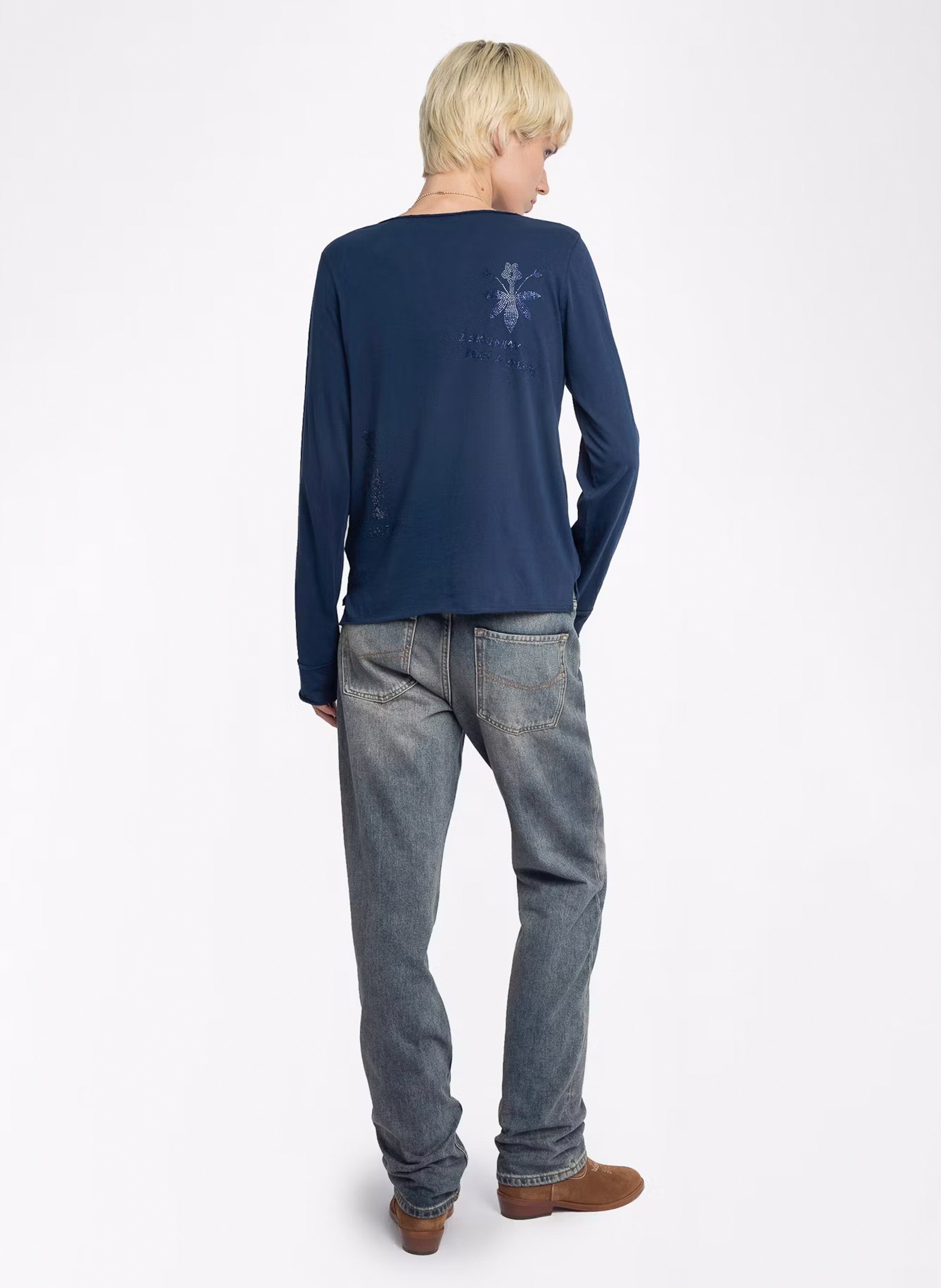 Tee-shirt droit manches longues à strass ZADIG&VOLTAIRE Bleu