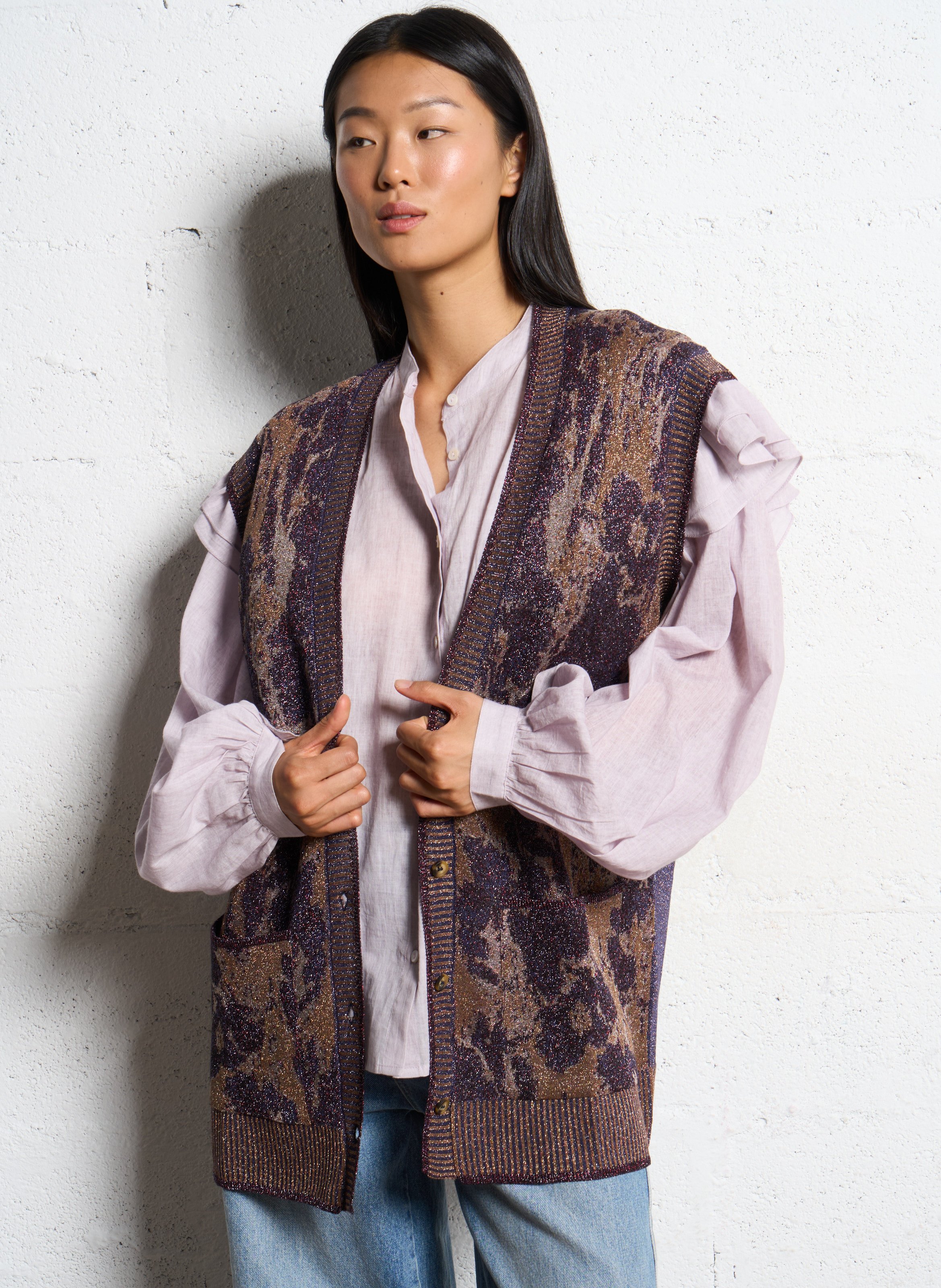 Cardigan sans manches pailleté à motifs MES DEMOISELLES Violet