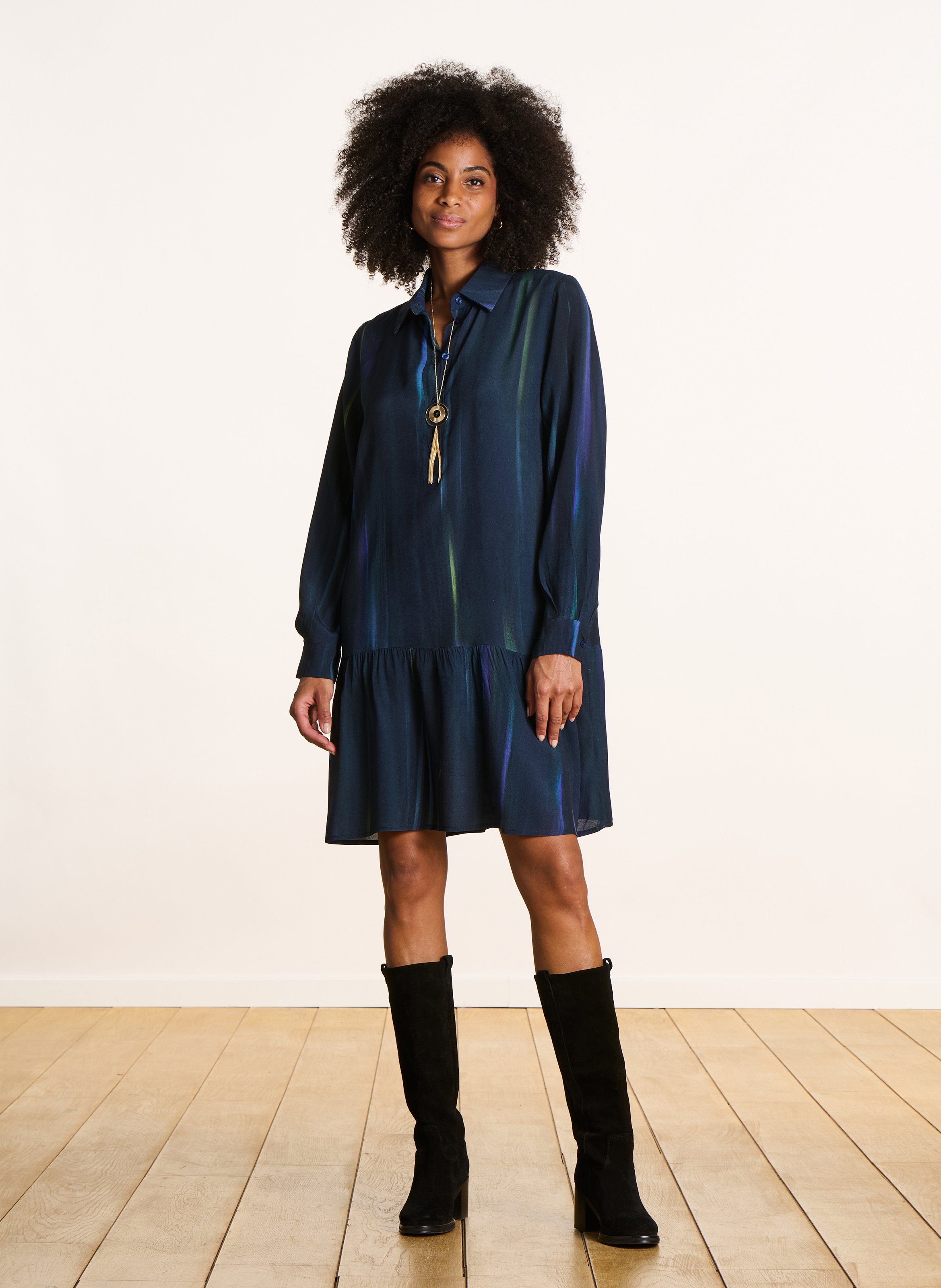 Short fluid flounced printed dress LA FEE MARABOUTEE Blue