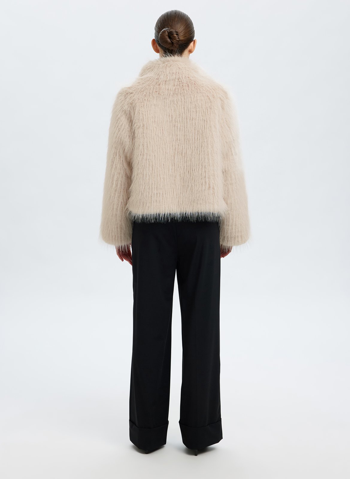 Veste droite col montant en fourrure synthétique SELECTED Beige