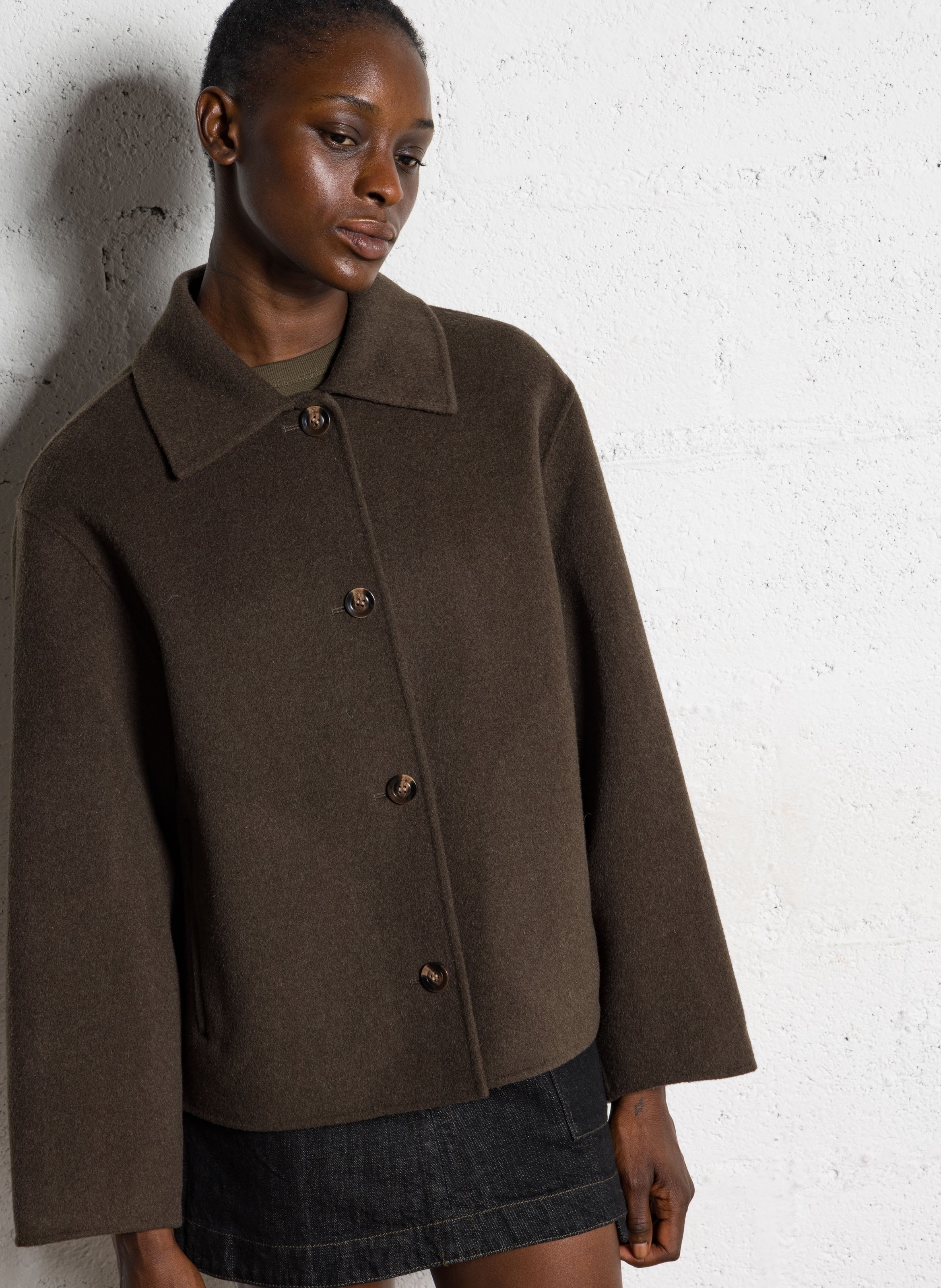 Manteau court en laine double face SOEUR Kaki