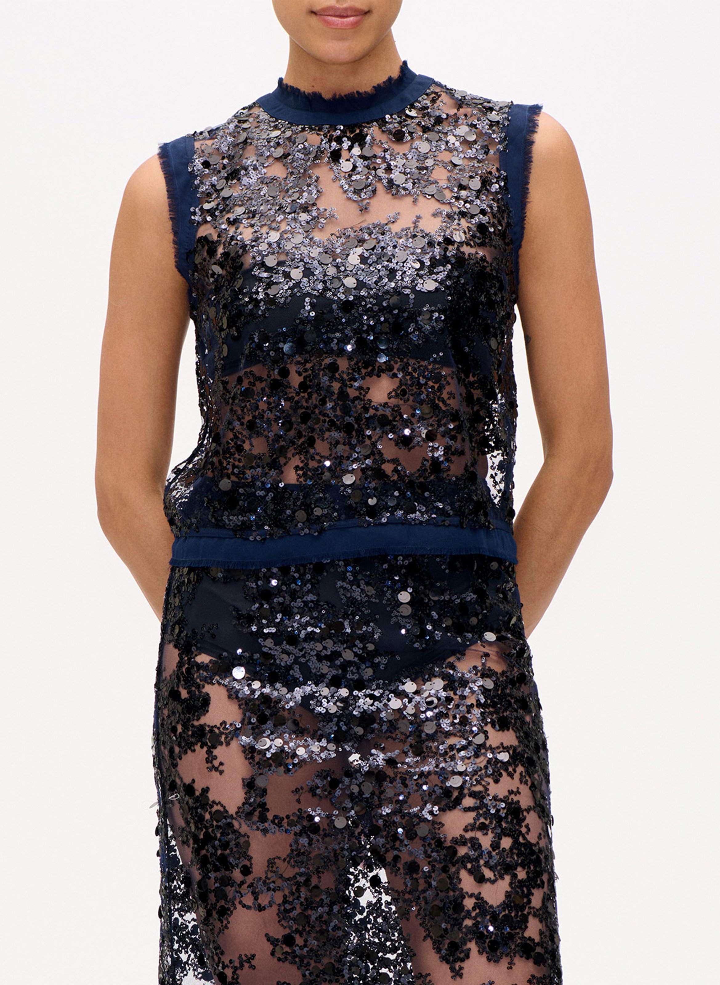 Embroidered round neck top BAUM UND PFERDGARTEN Blue