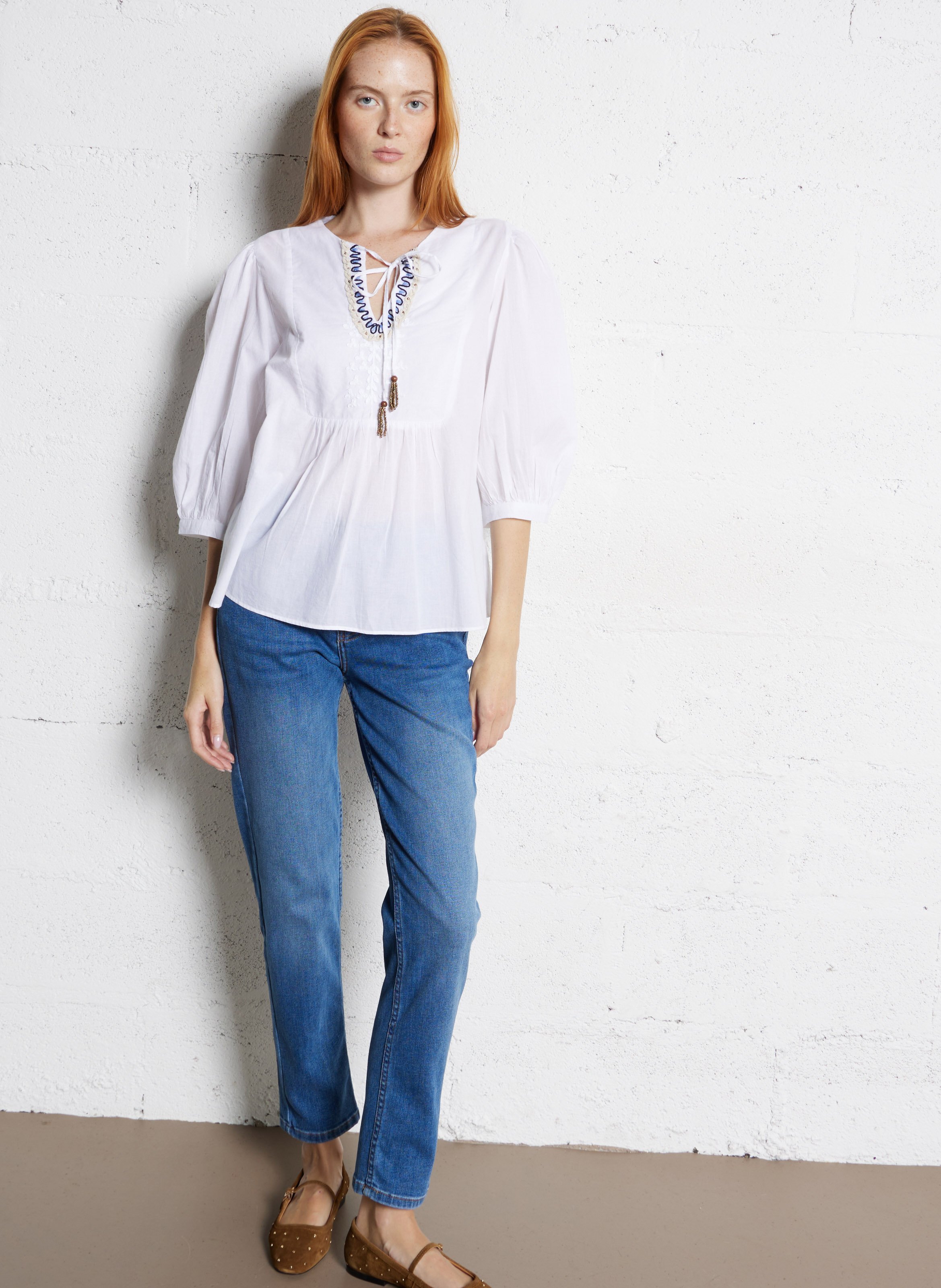 Studded suede leather ballet flats BOCAGE Brown