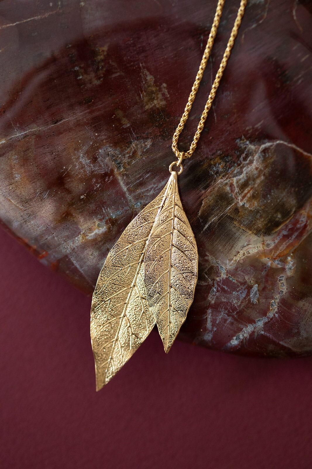 Gold-plated leaf long necklace MONSIEUR SIMONE Golden