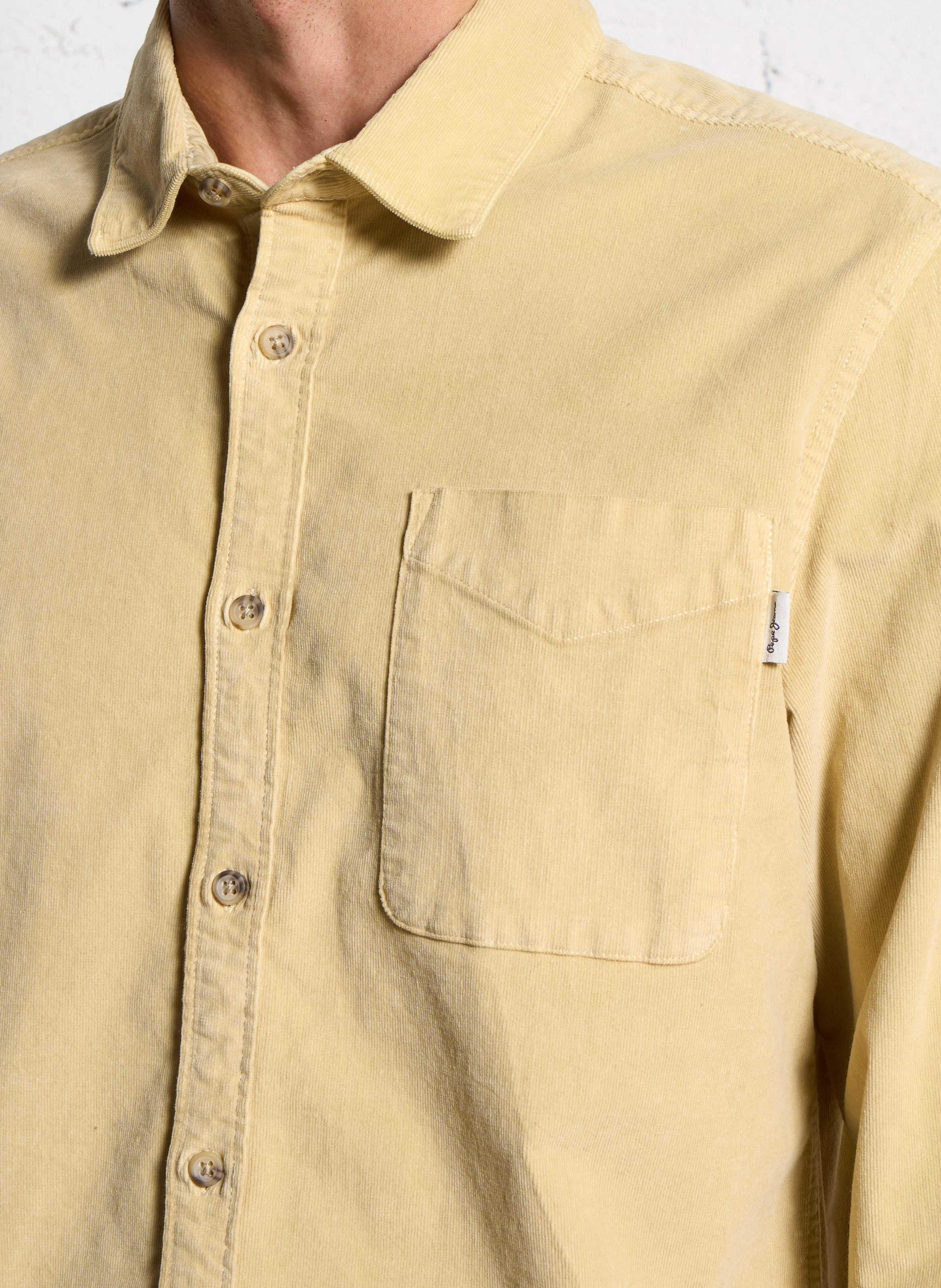 Straight-cut cotton-blend shirt with classic collar PEPE JEANS Beige
