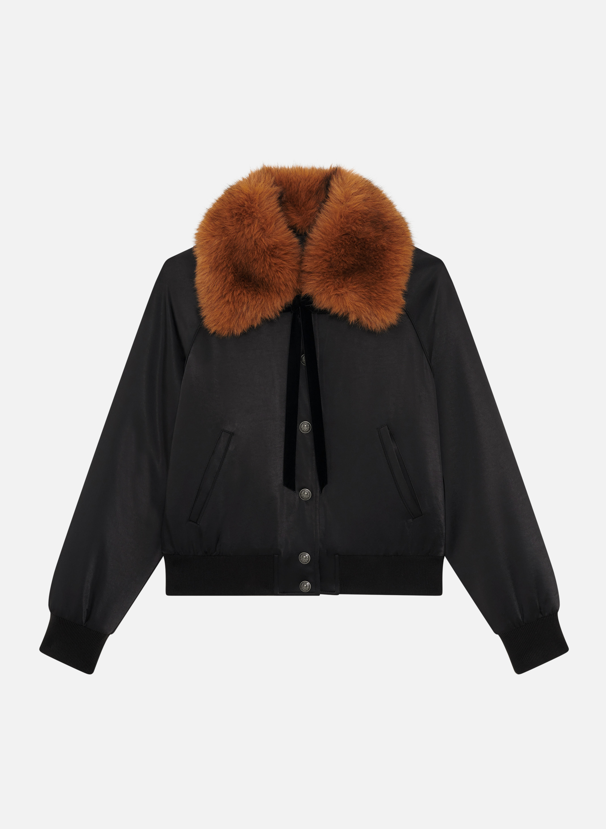 Satin bomber jacket with fur collar THE KOOPLES Black