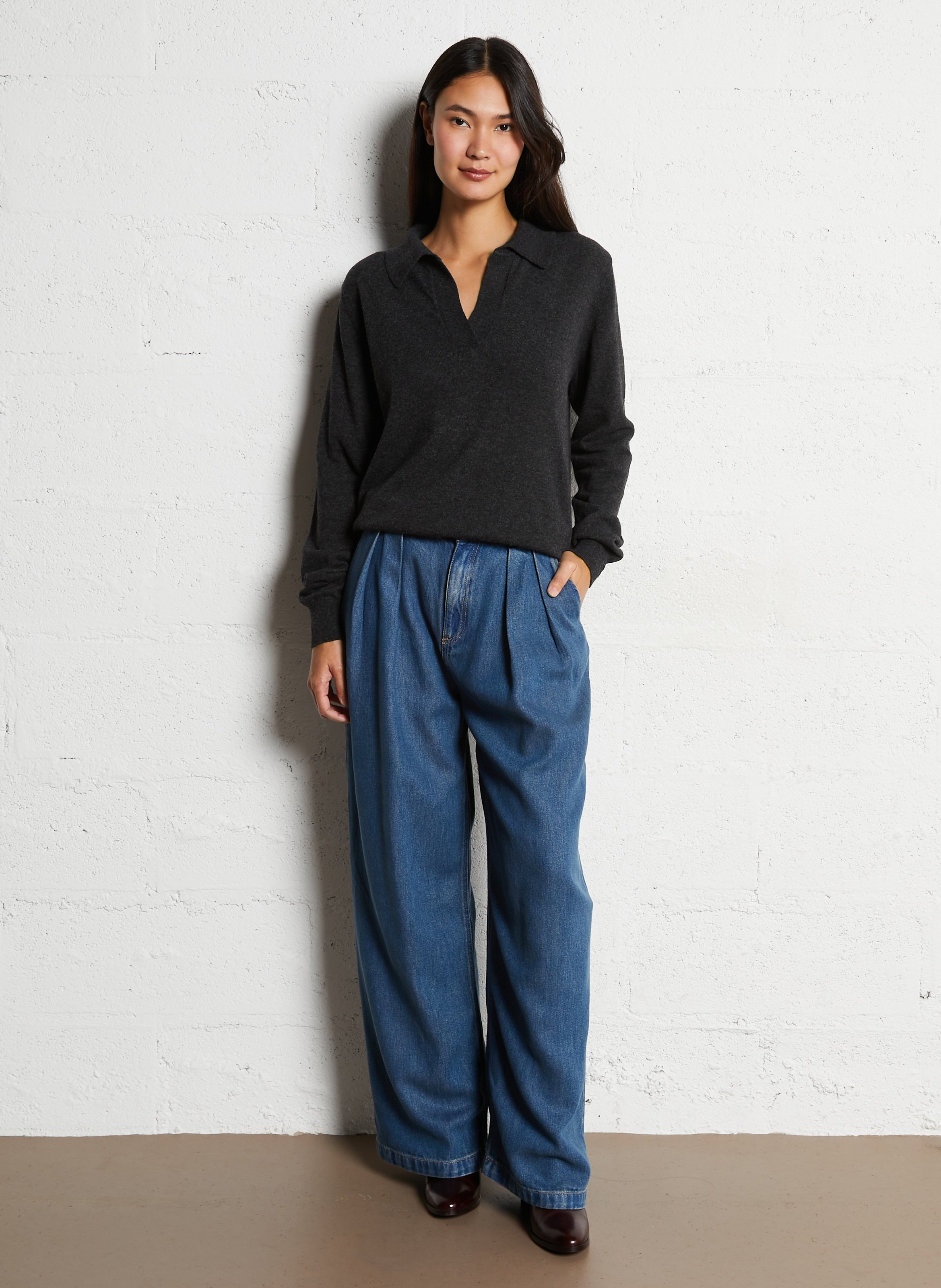 Straight-cut knit polo shirt THE NEW SOCIETY Grey