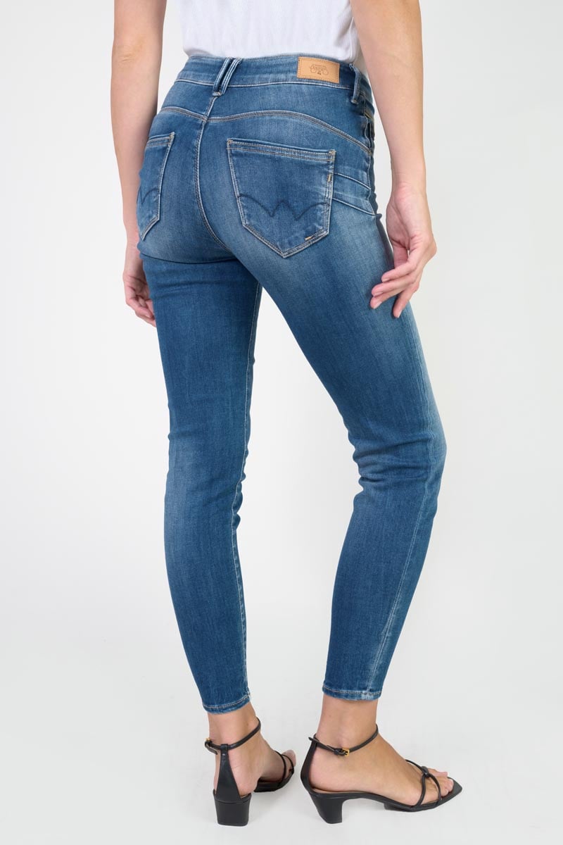 High-waisted push-up slim jeans, 7/8 length LE TEMPS DES CERISES Blue