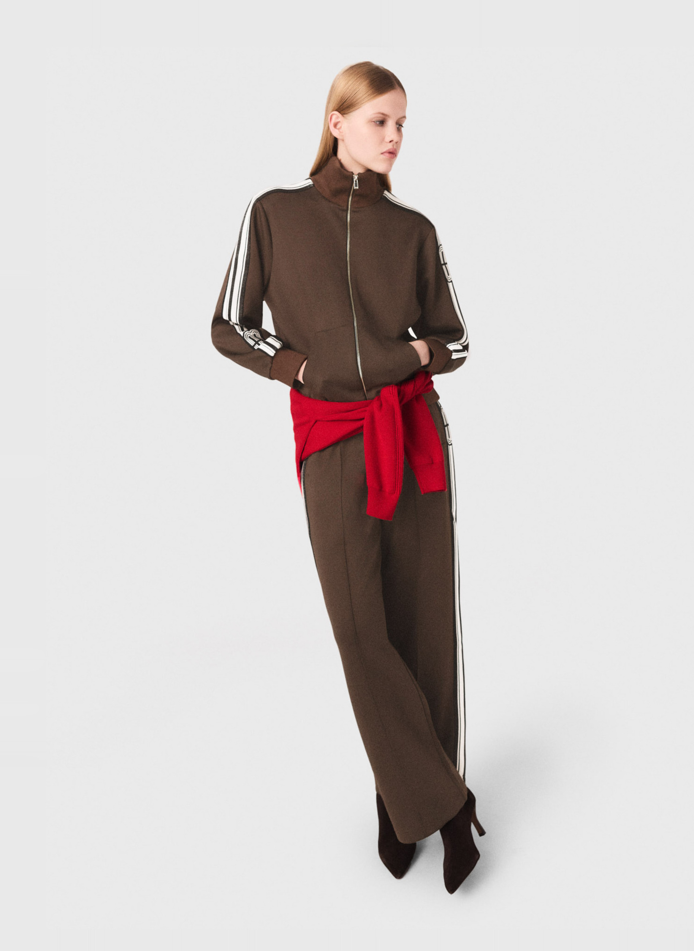 Straight high-neck zipped sweatshirt MAJE Brown