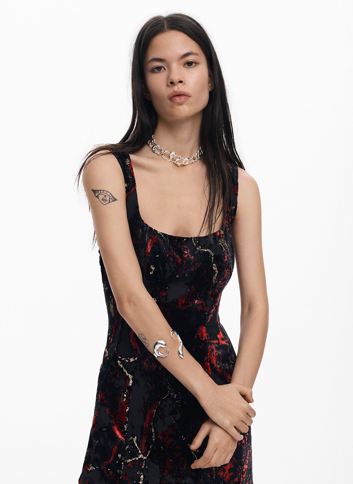 Robe courte col carré imprimée DESIGUAL Noir