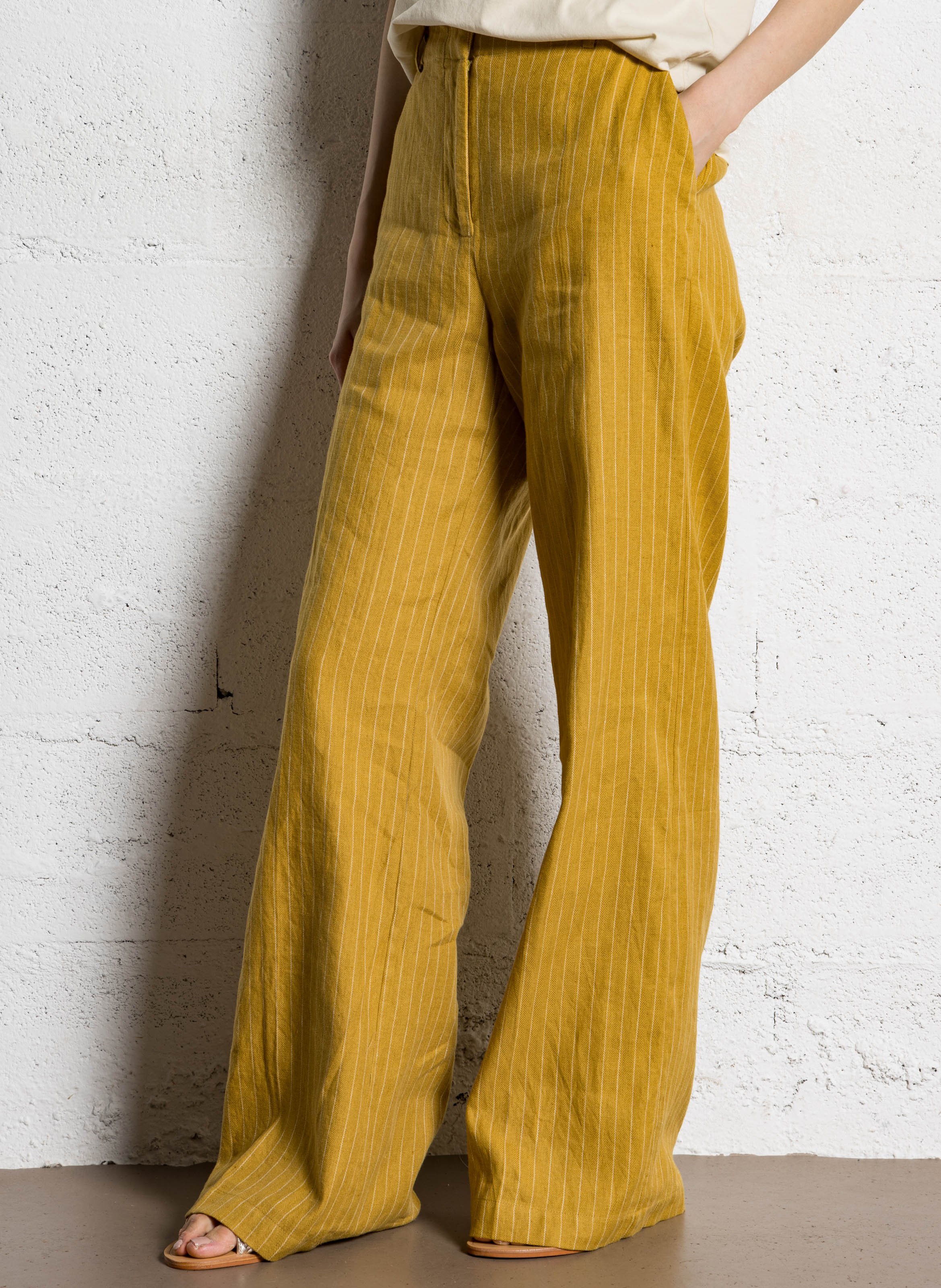 Weite Streifenhose aus Leinen und Baumwolle NICE THINGS Gelb