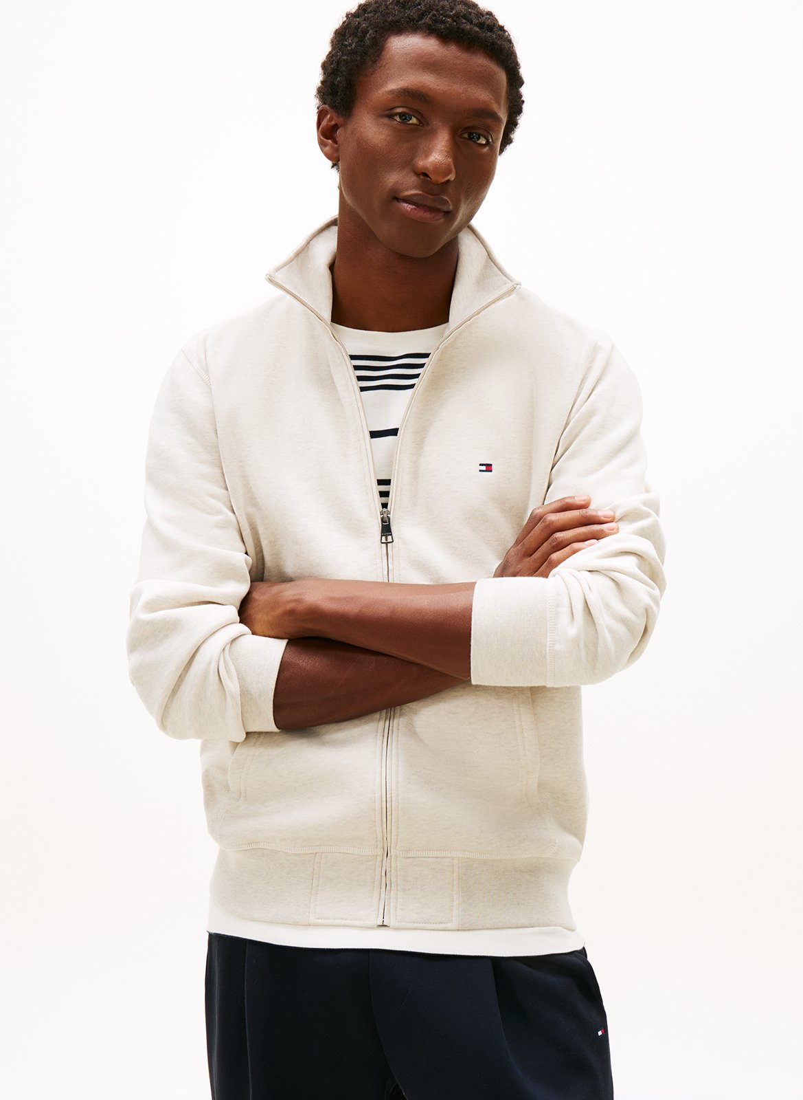 Sweat droit col montant en coton mélangé TOMMY HILFIGER Beige