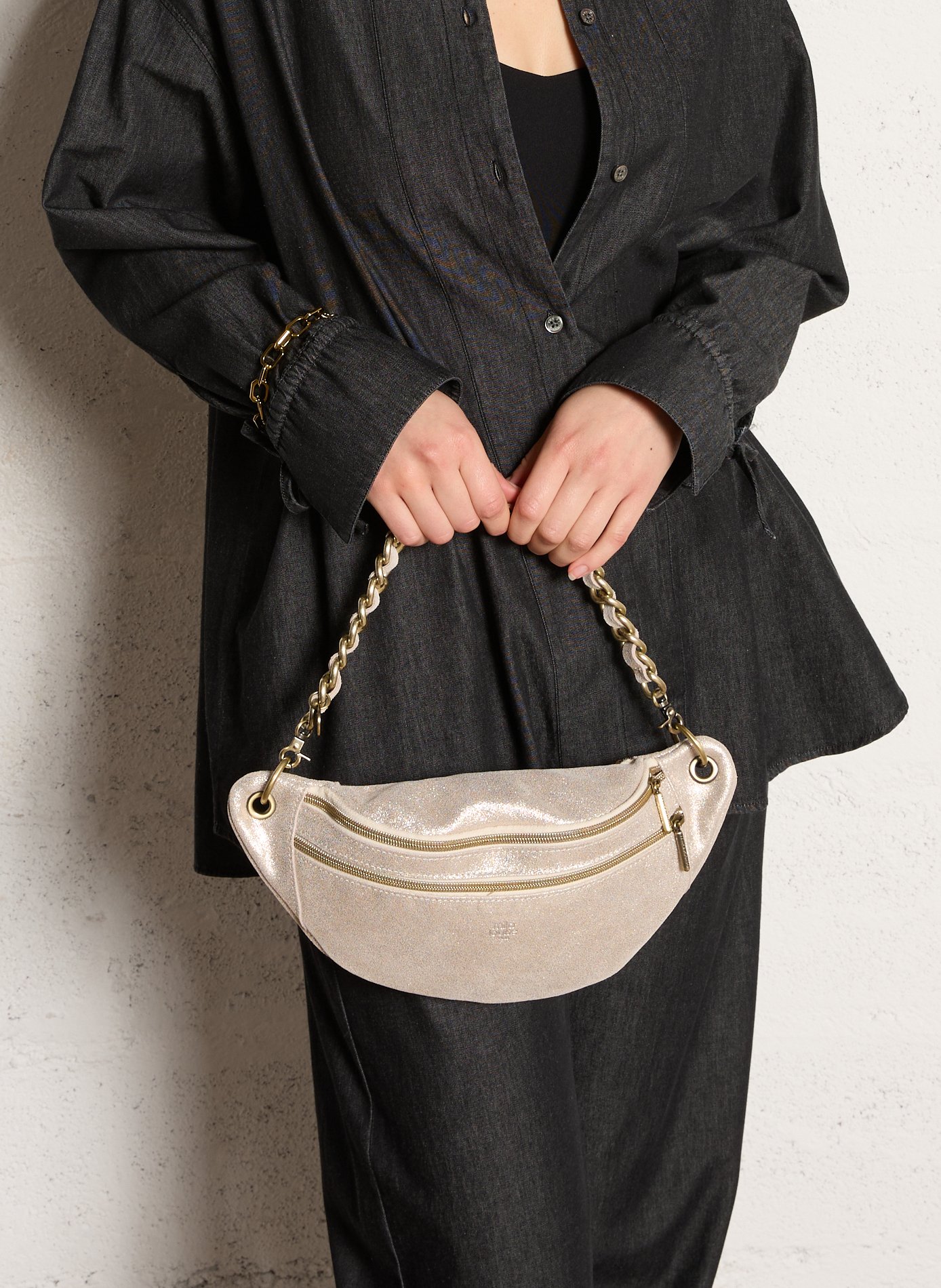 Sac porté épaule en cuir métallisé  MILA LOUISE Blanc