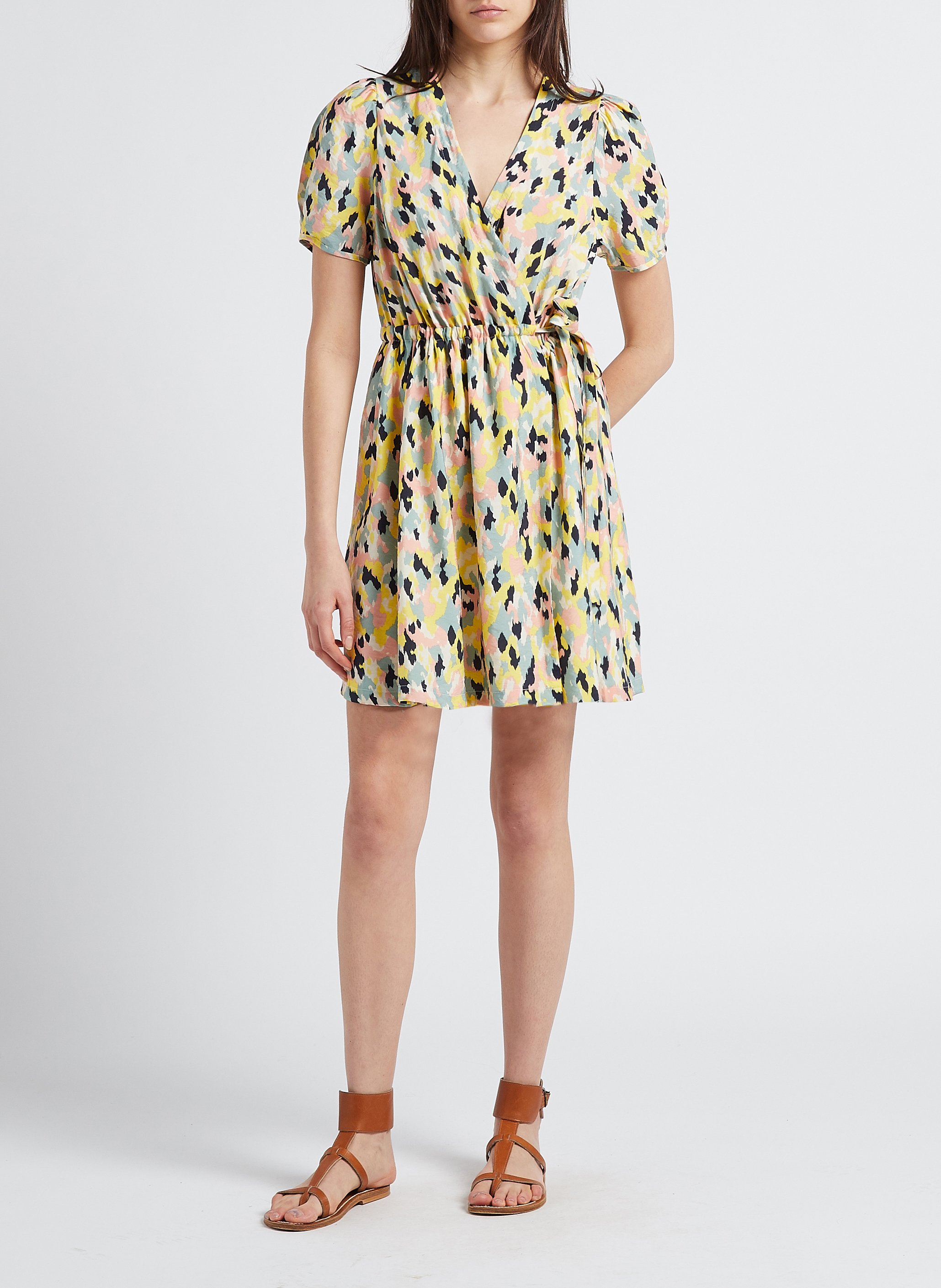 Robe courte col V imprimée  VILA Vert