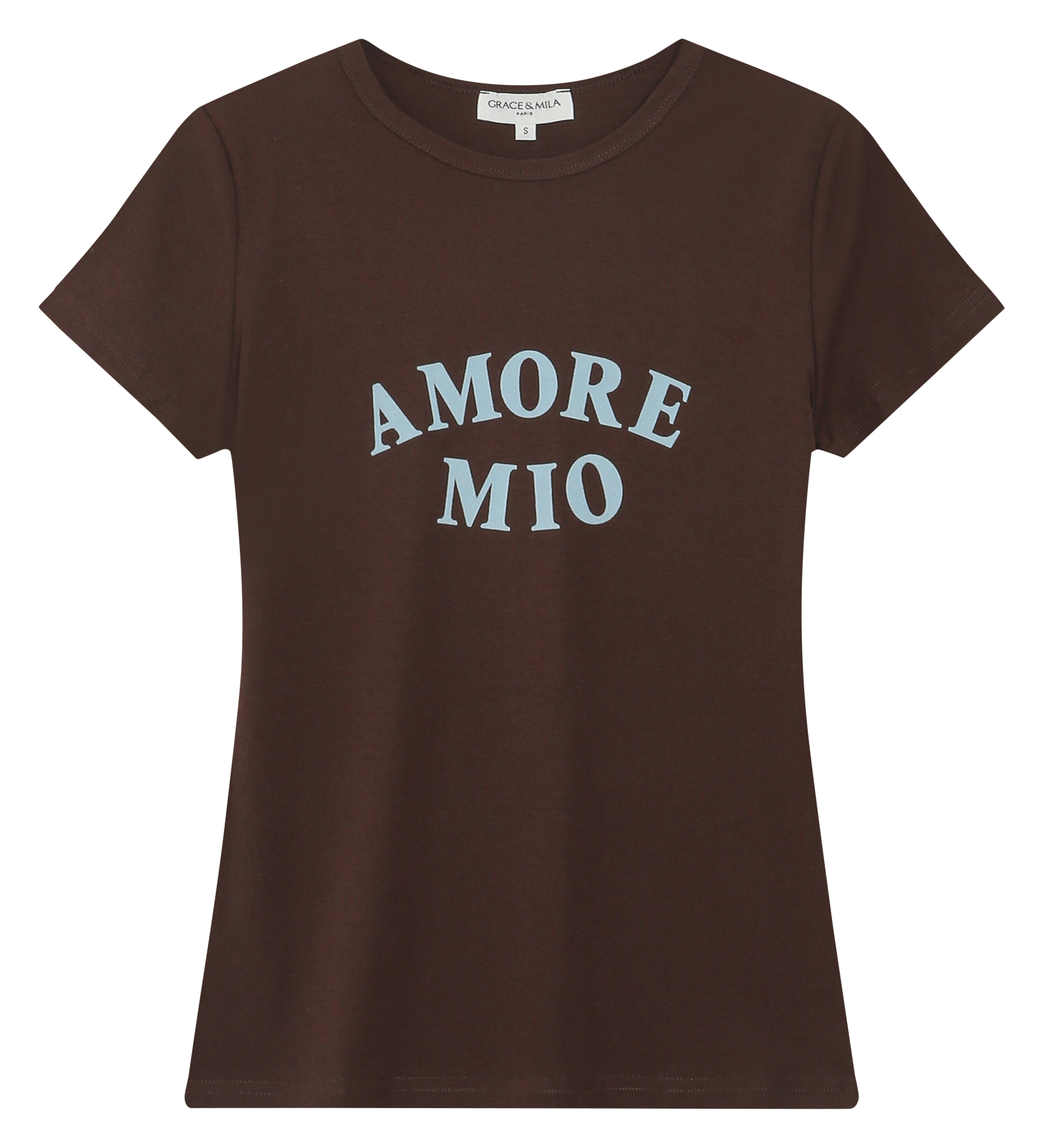 <p>T-shirt with round neck, fitted silhouette, and screen-printed design in blended cotton</p> GRACE ET MILA Brown