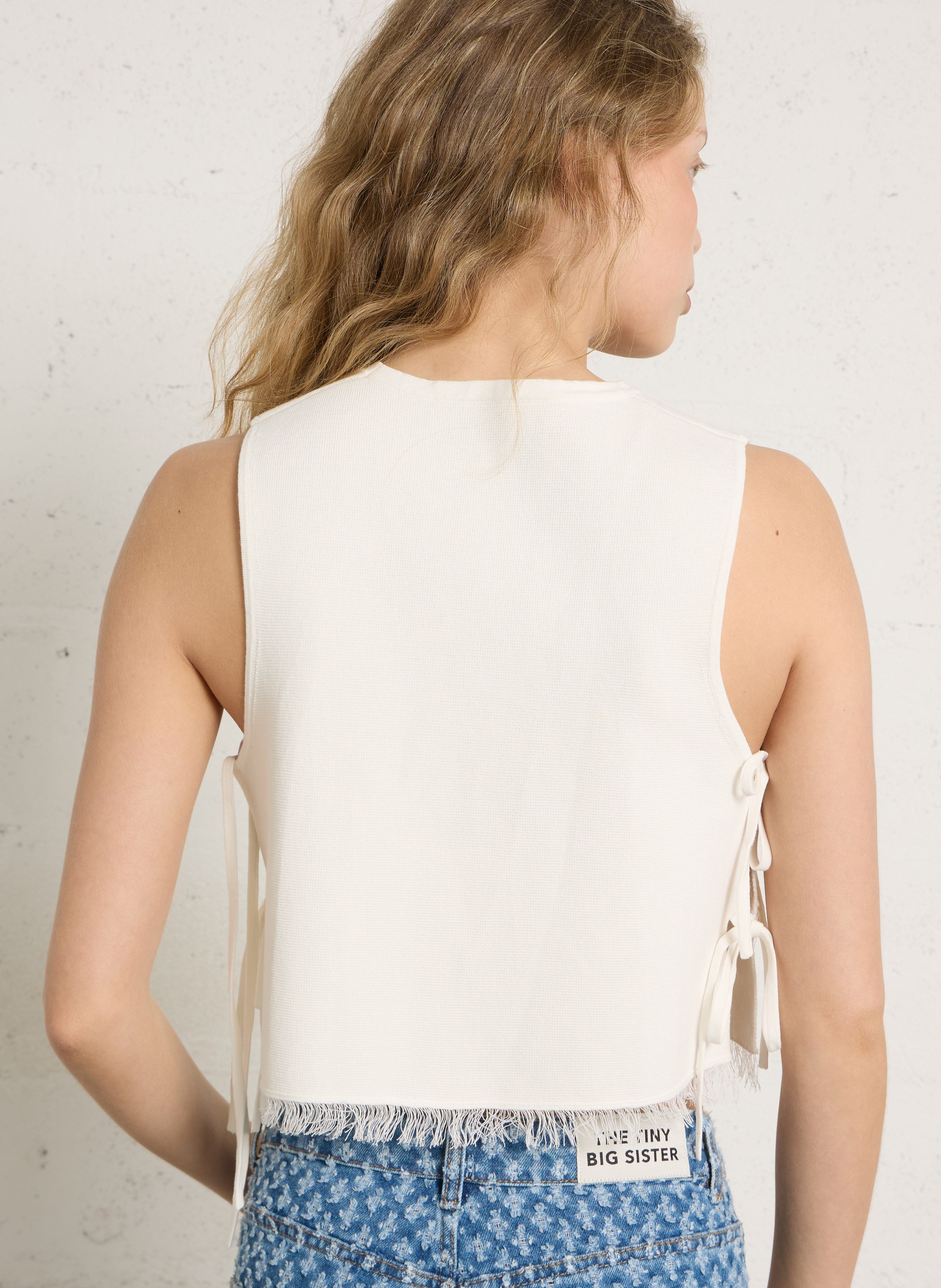 Top col rond en coton THE TINY BIG SISTER Blanc