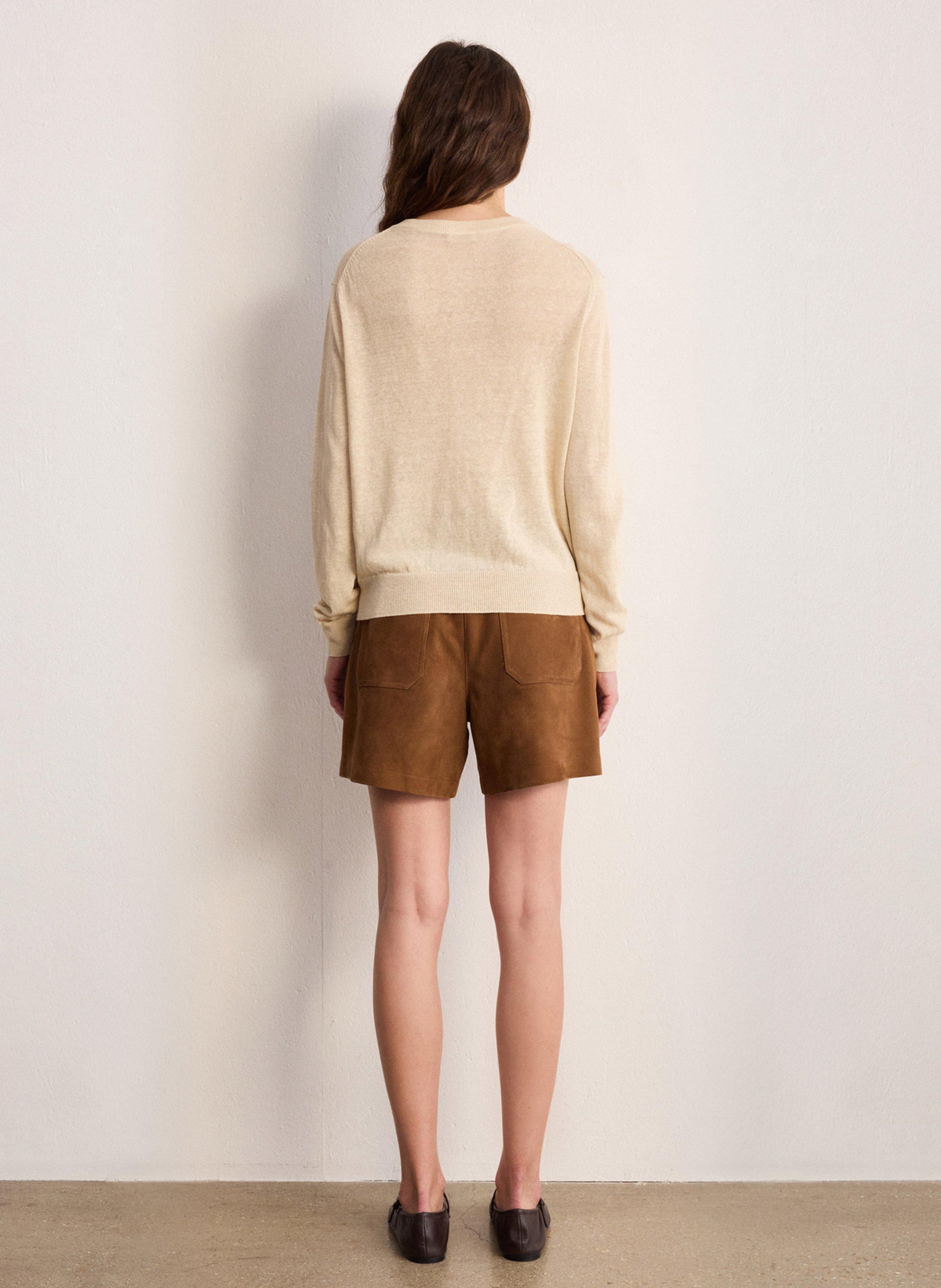 Rundhalsausschnitt aus Leinenmischung PABLO Beige