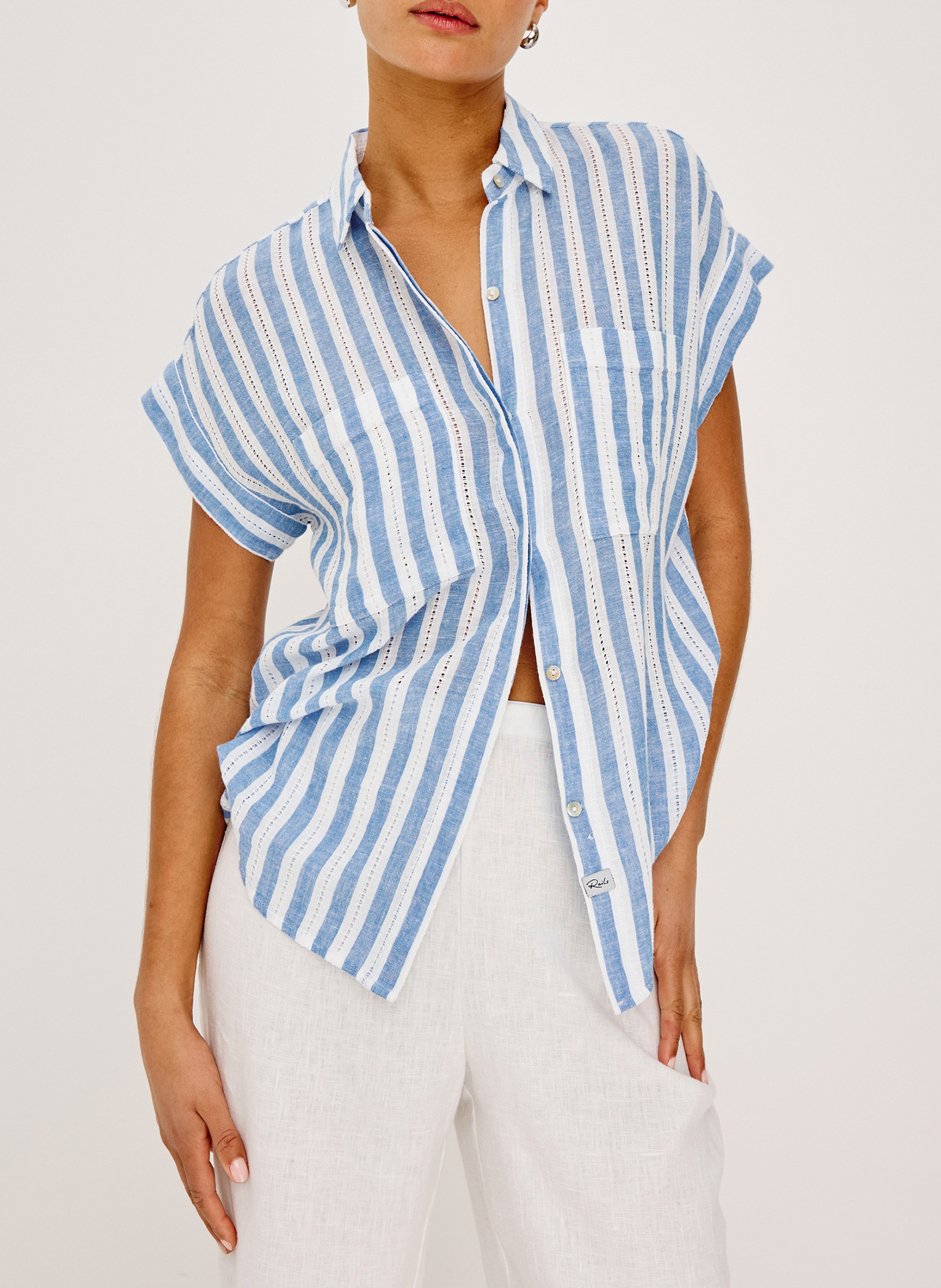 Chemise col classique en lin mélangé RAILS Multicolore