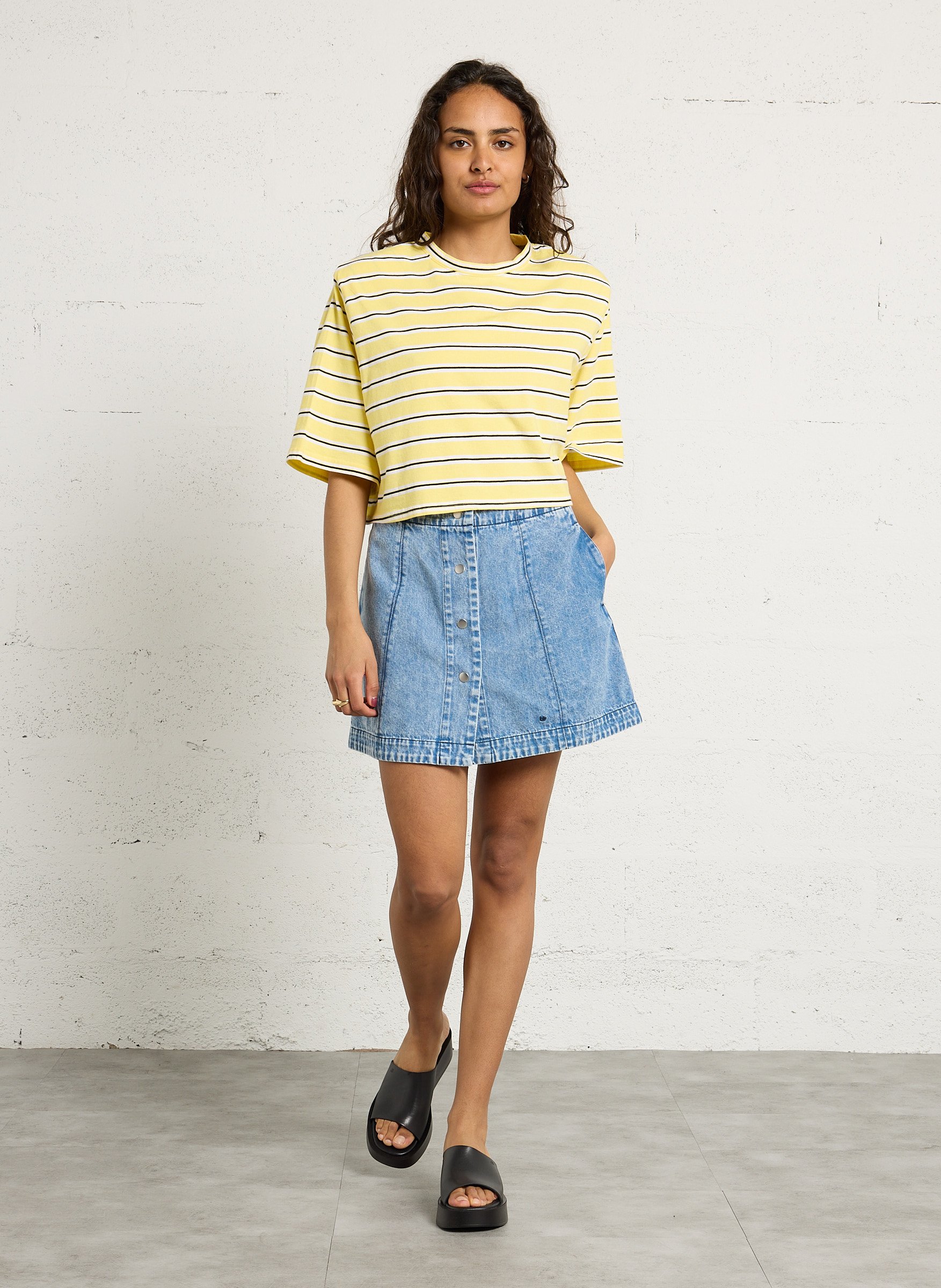 Tee-shirt oversize col rond en coton rayé BERENICE Jaune