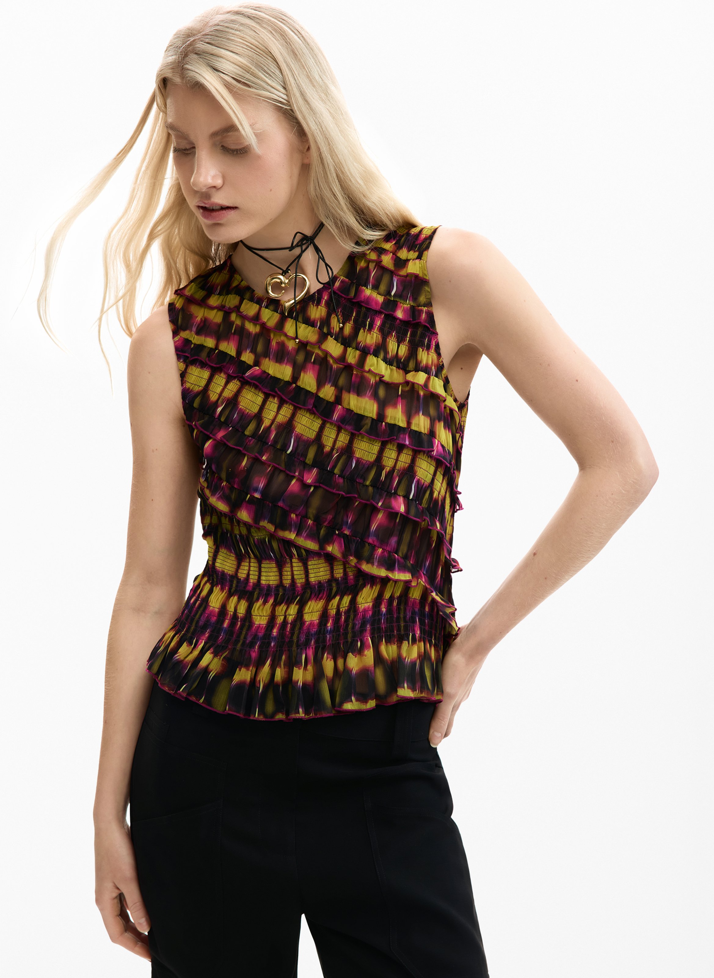 Top sans manches imprimé à volants DESIGUAL Vert