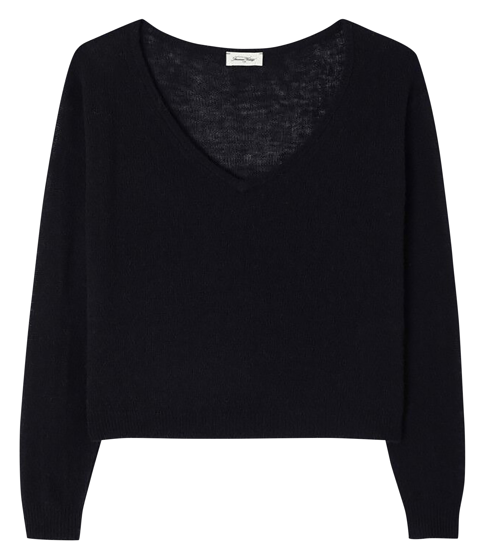 Pull court col v en laine mélangé AMERICAN VINTAGE Noir