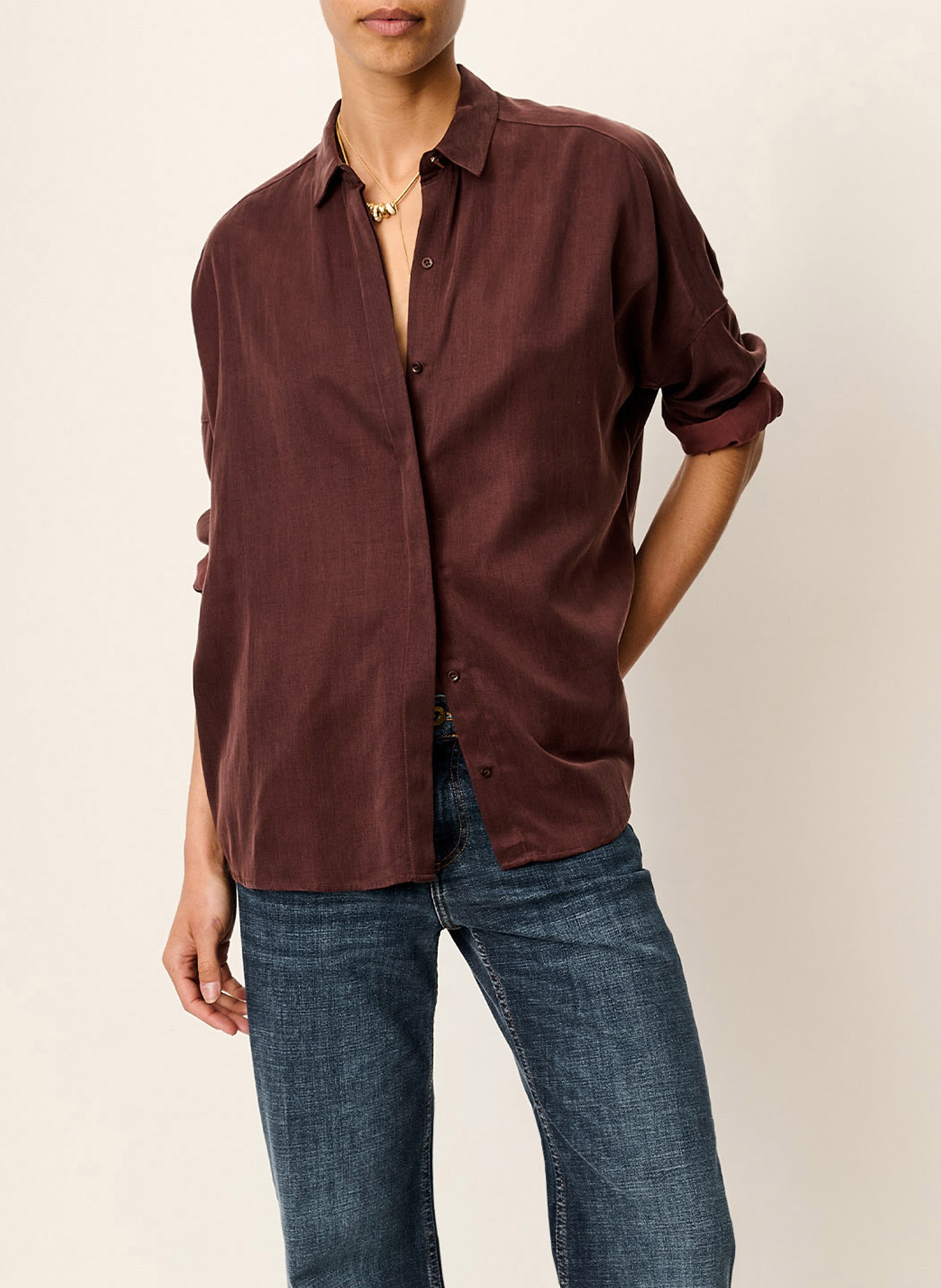 Bedruckte Bluse mit klassischem Kragen SESSUN Braun