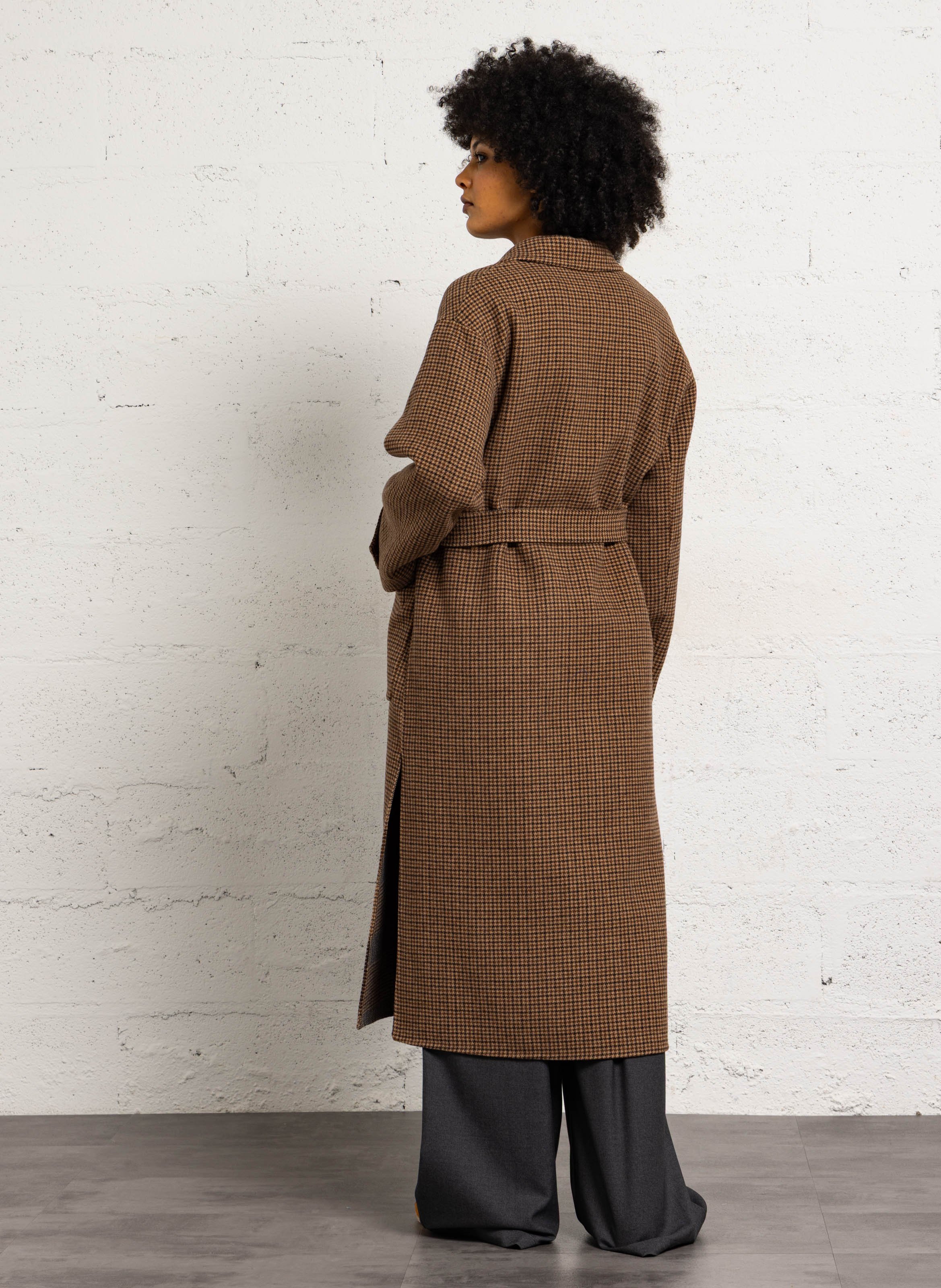 Manteau ceinturé en laine recyclée mélangée SUNCOO Marron