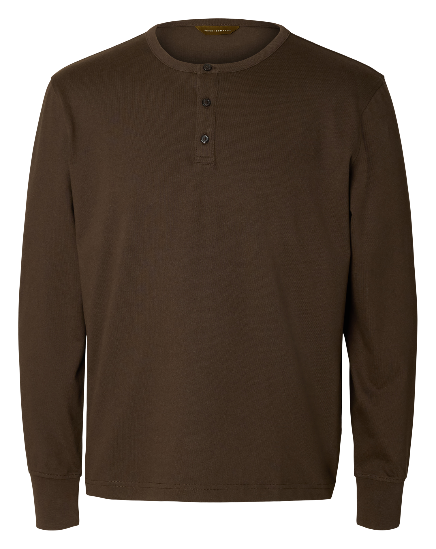 Tee-shirt col rond boutonné uni SELECTED Marron